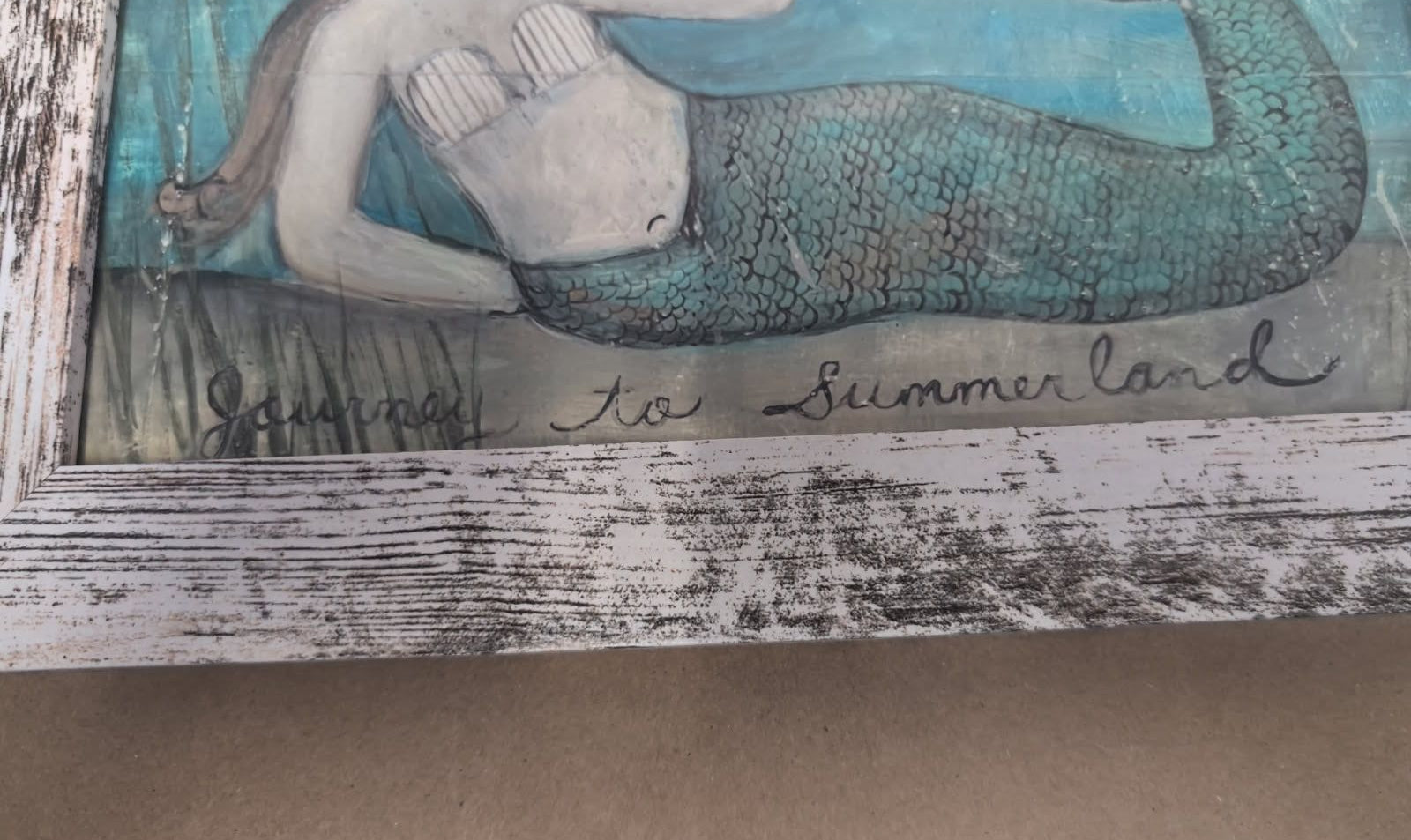 Journey to Summer Land , Ship, Mermaid Folk Art , Art print, giclee