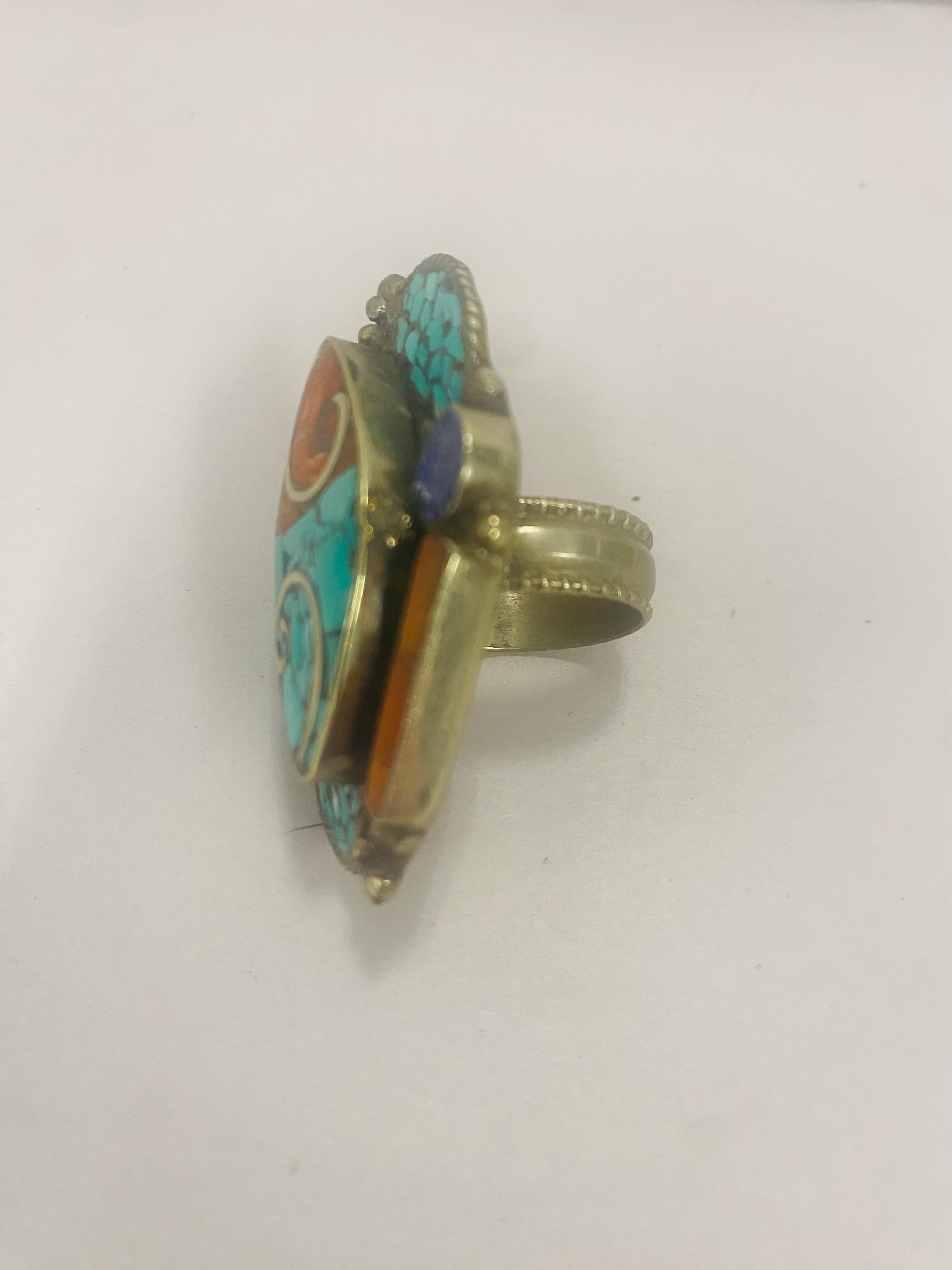 sterling silver, turquoise, coral, lapis vintage ring, vintage jewelry
