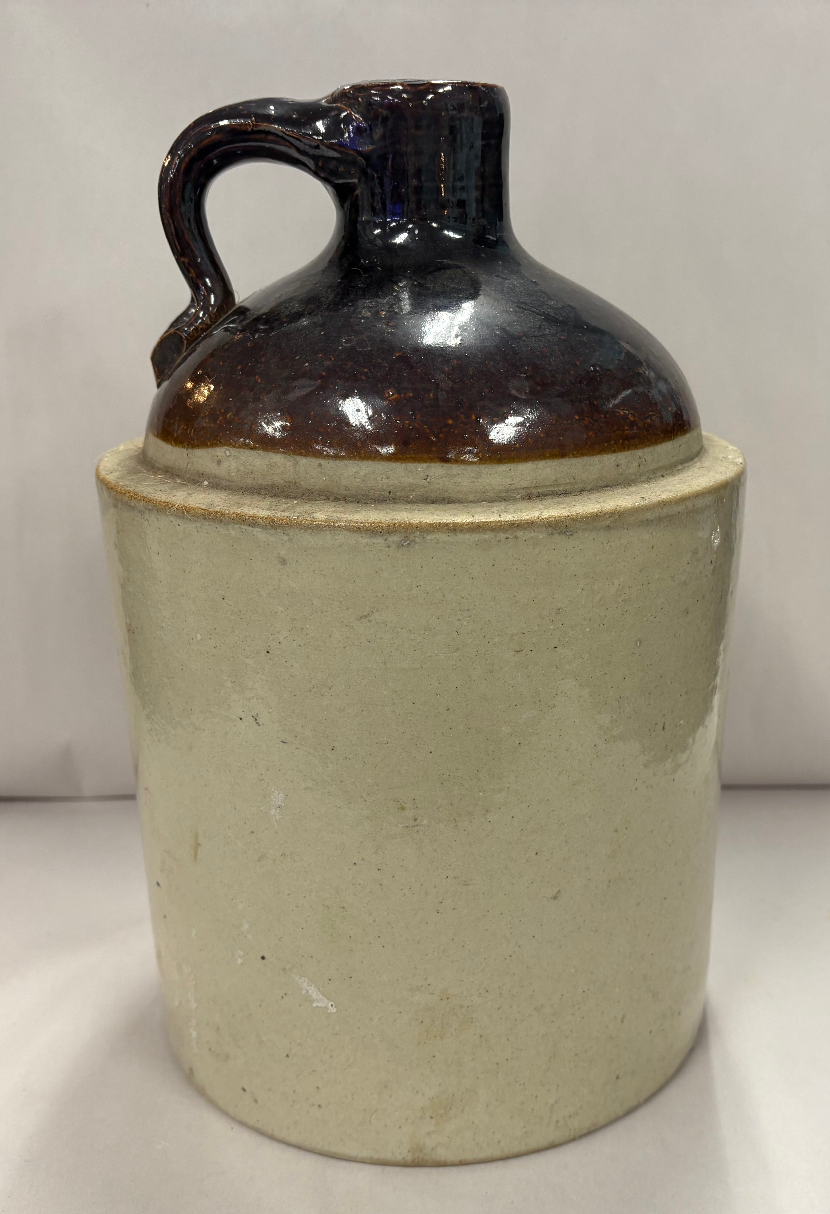 Vintage Whiskey Stoneware Brown and White Jug