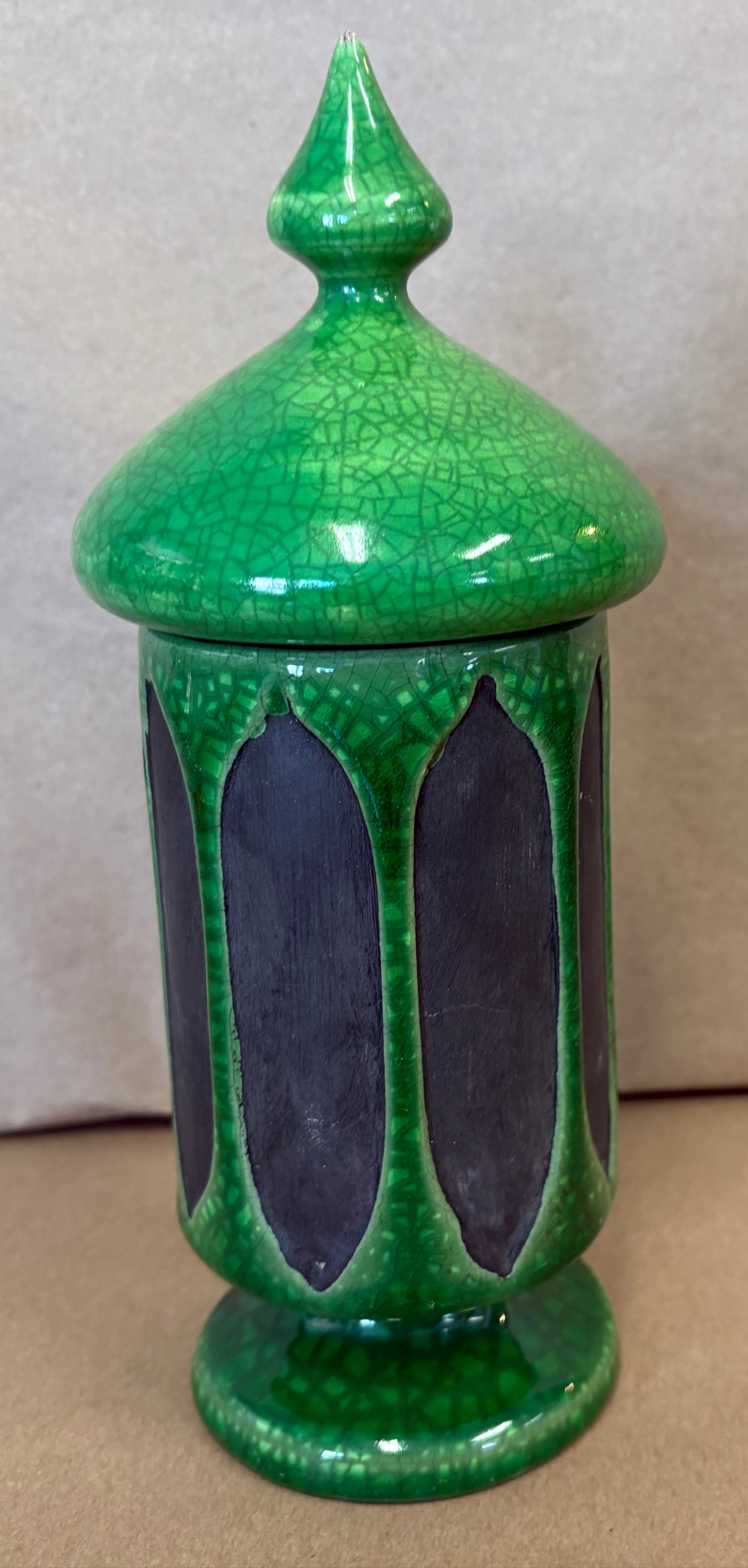 Mid Century Italian Lidded Green and Black Jar