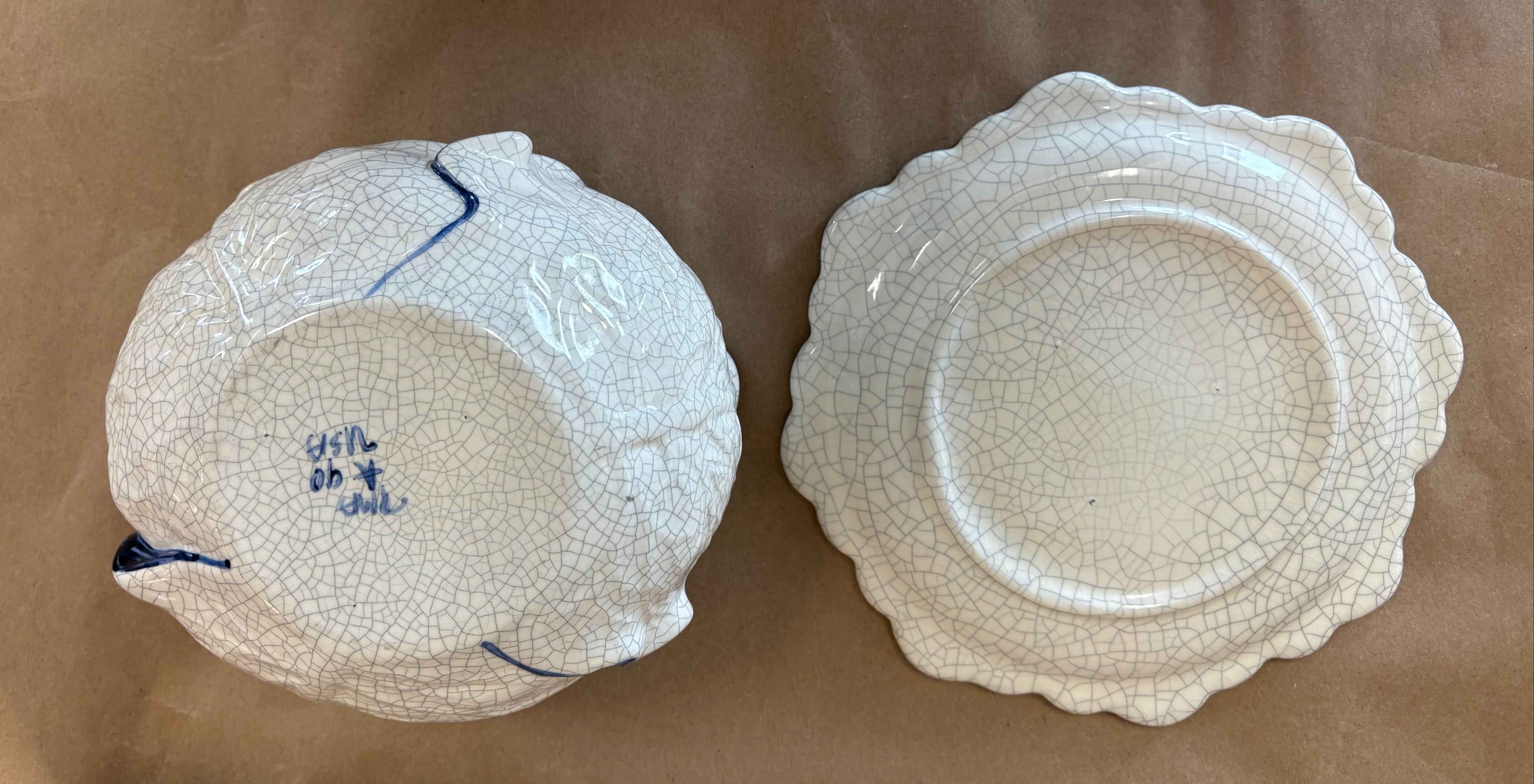 Dedham Pottery small lidded casserole/soup tureen on a plate base.