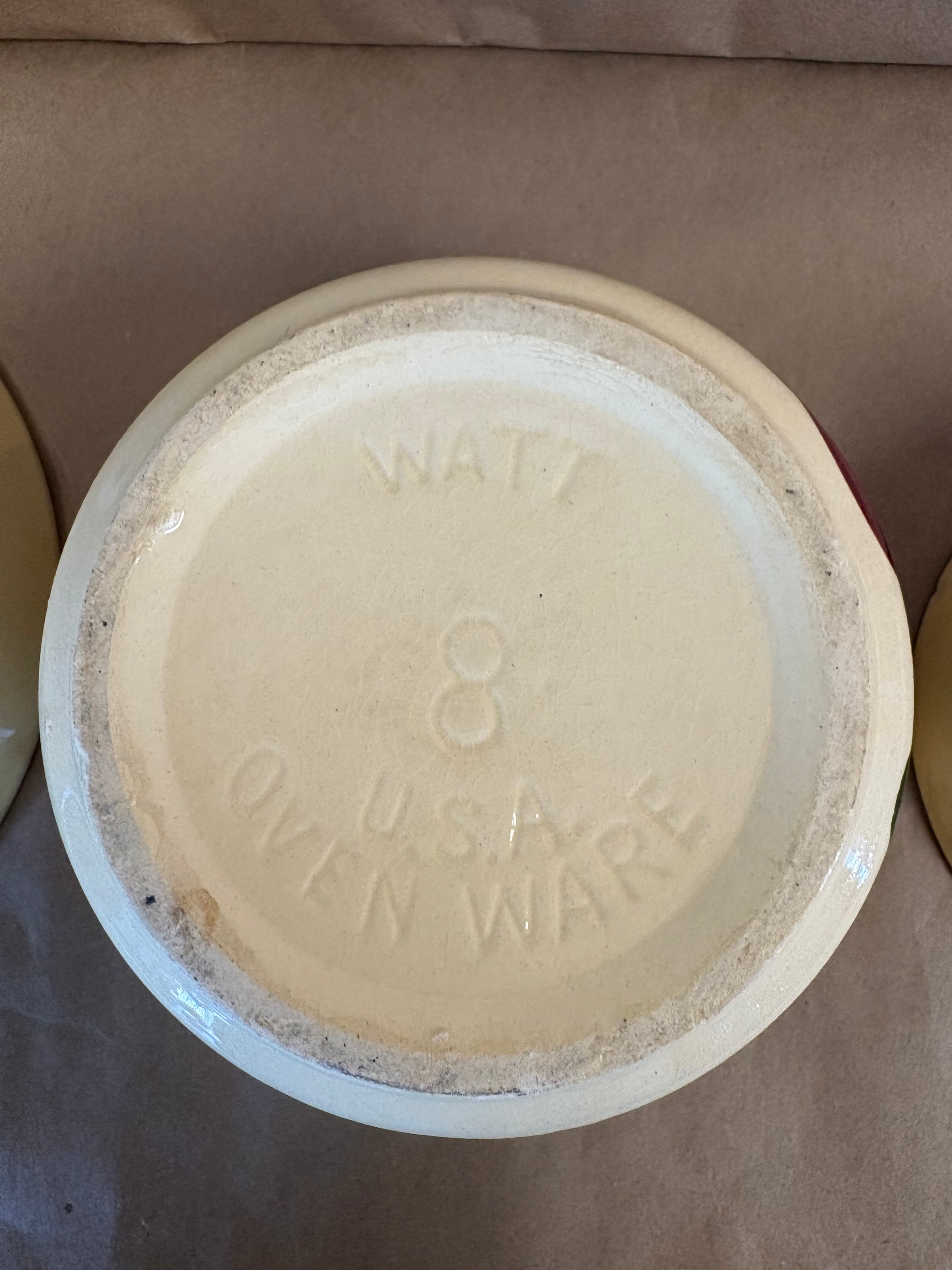 Set of three Watt Ware rippled apple nesting bowls