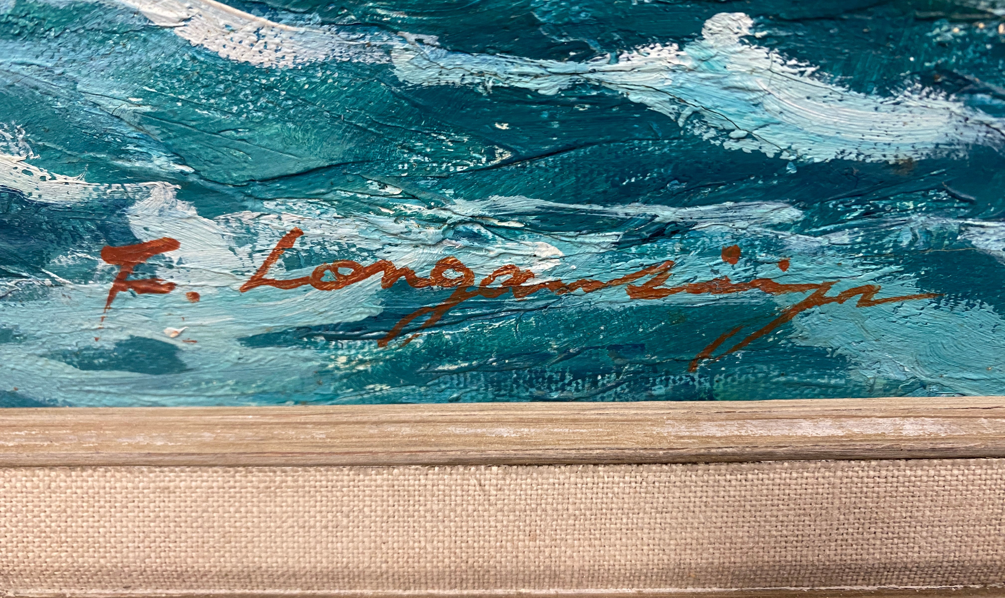 Nautical art, vintage oil painting, blue ocean, beach house, sailing