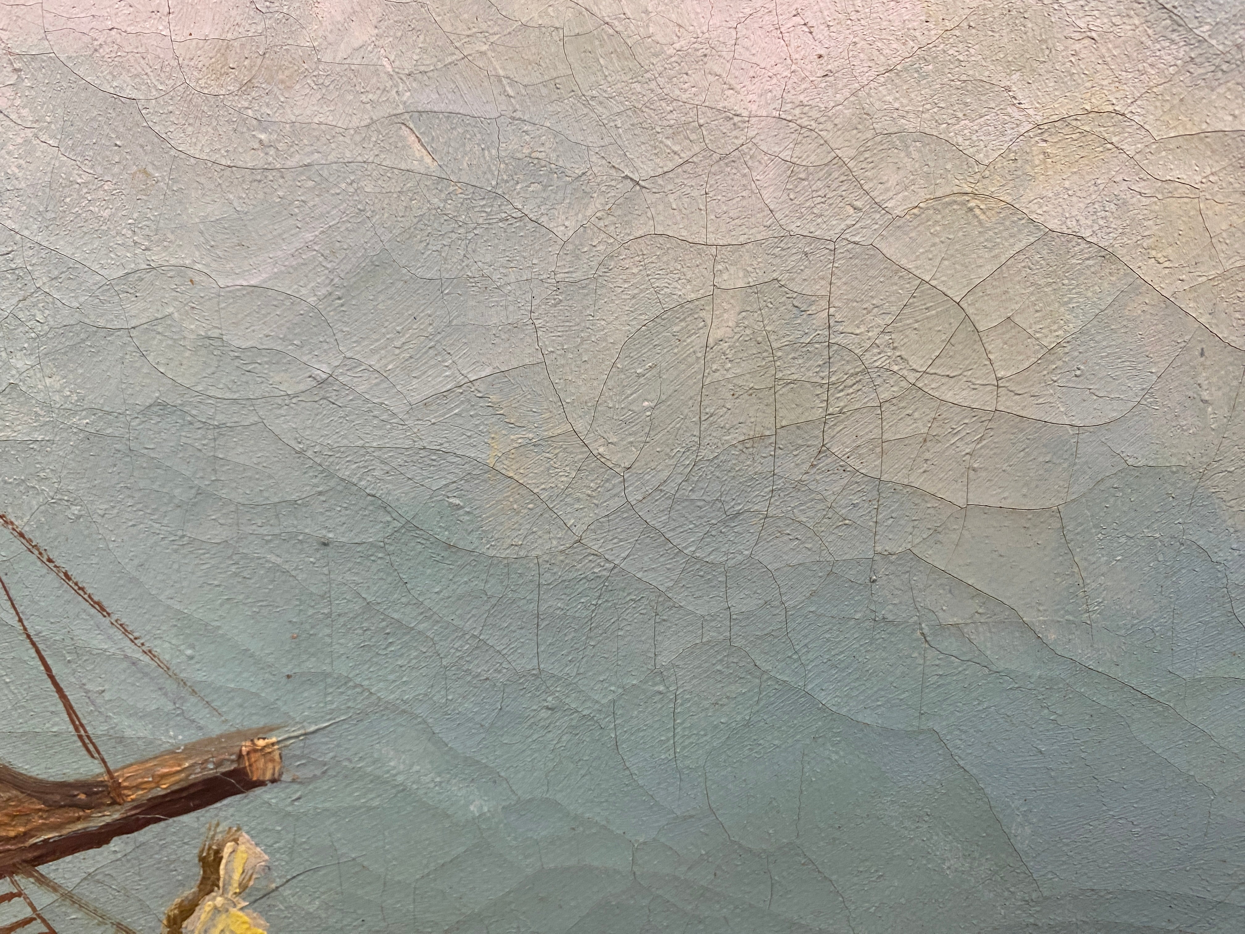 Nautical art, vintage oil painting, blue ocean, beach house, sailing