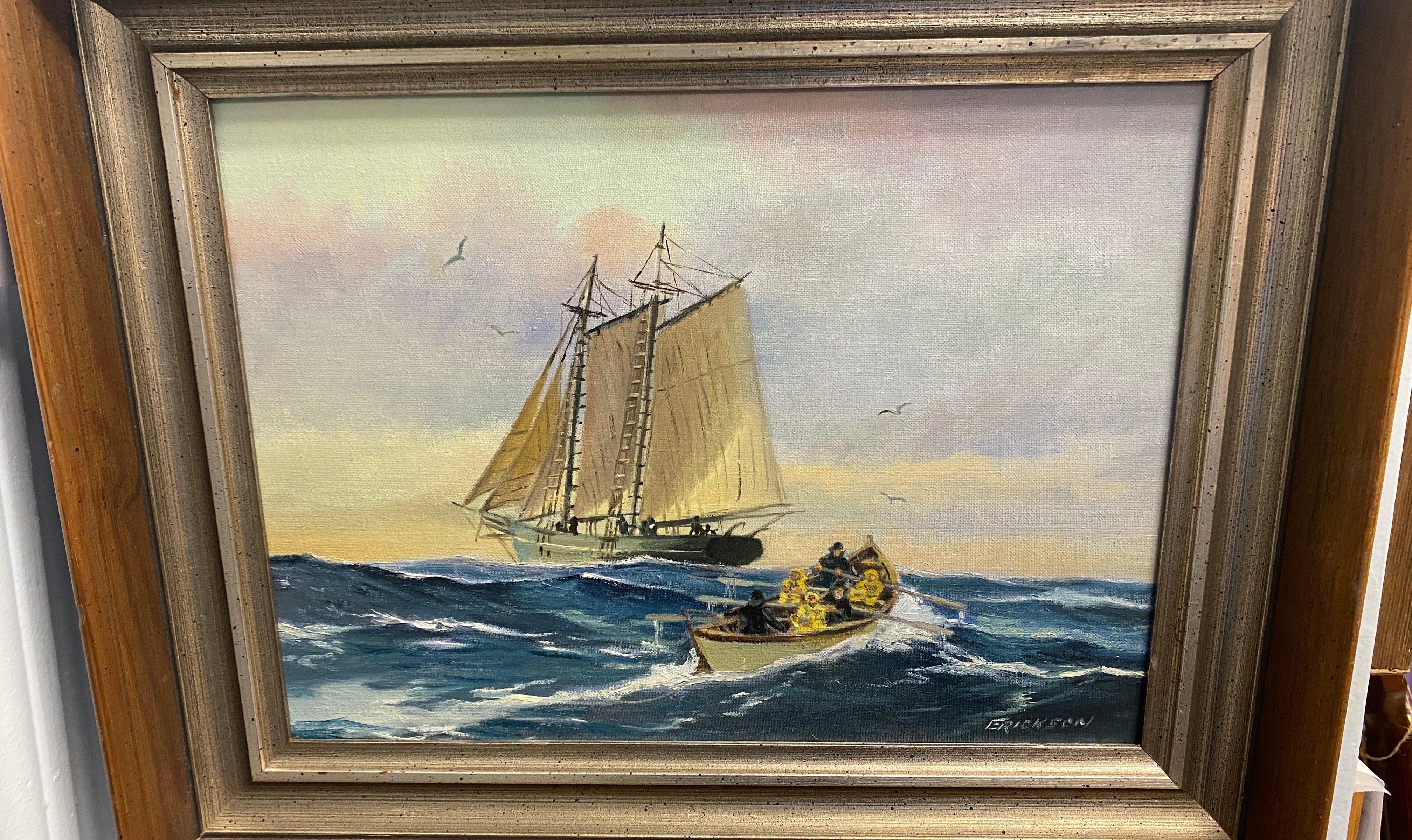 Cape Cod Sailor, Cape Cod Fisherman, Schooner, Sailing, Vintage Oil Painting.