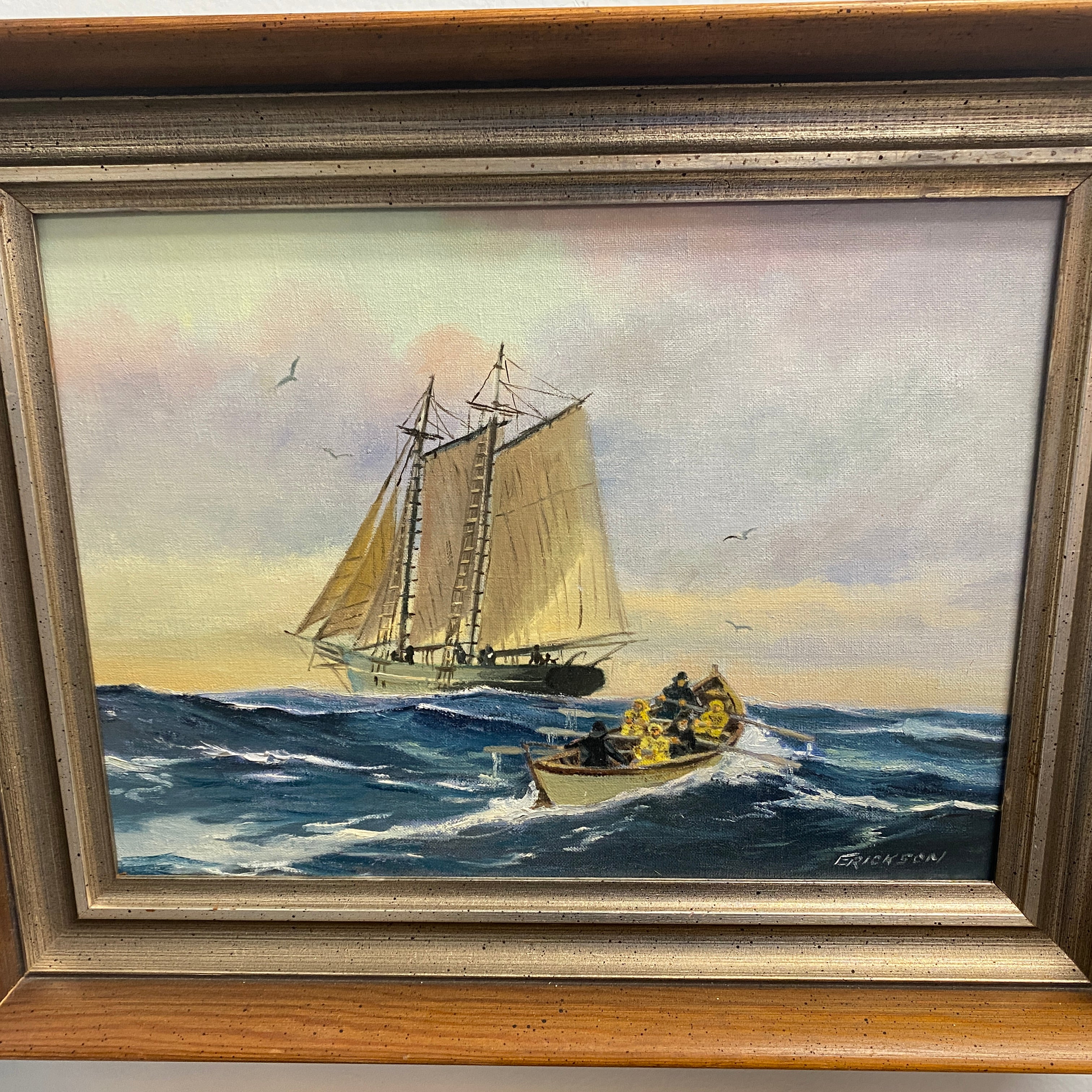 Cape Cod Sailor, Cape Cod Fisherman, Schooner, Sailing, Vintage Oil Painting.