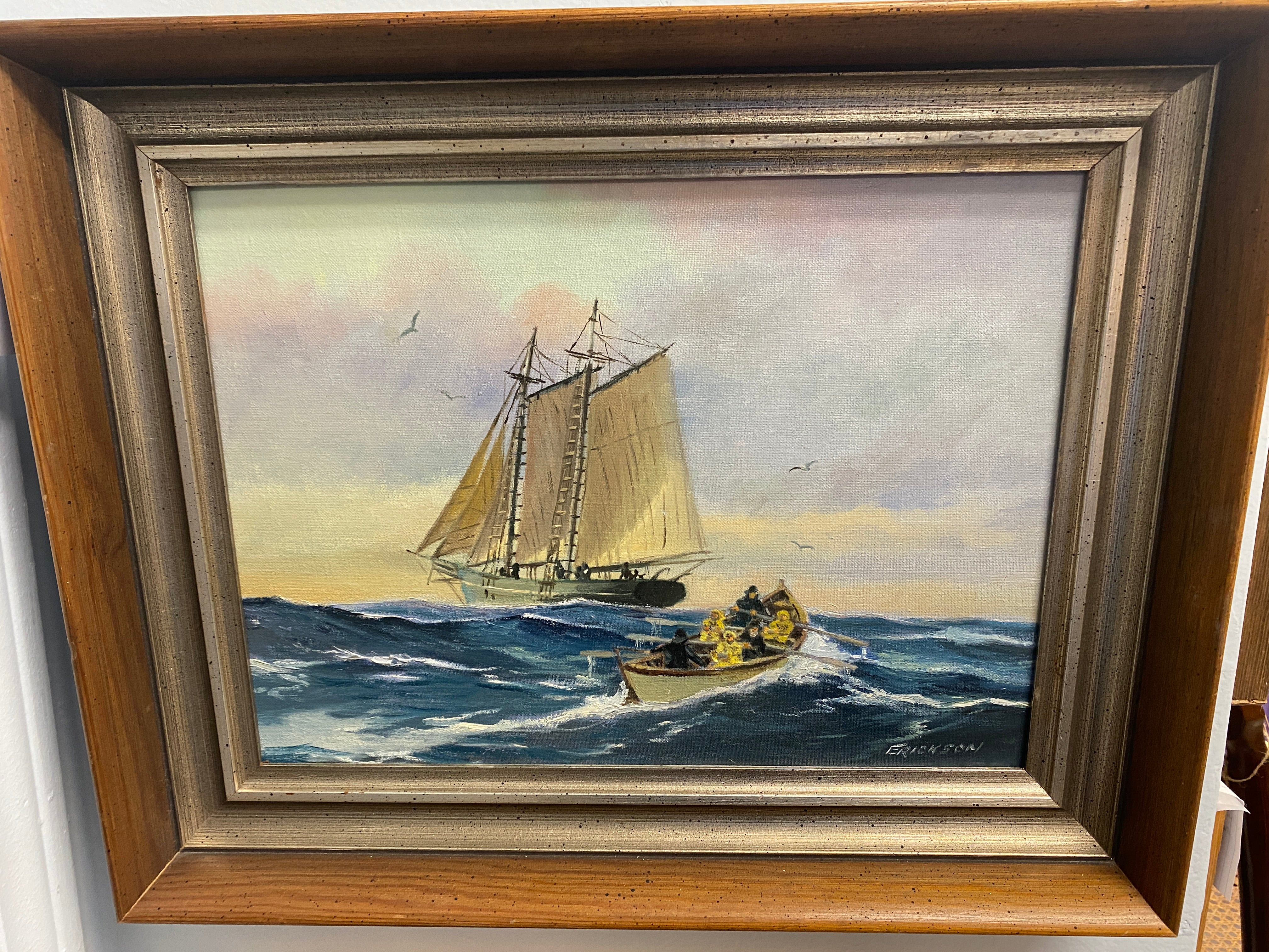 Cape Cod Sailor, Cape Cod Fisherman, Schooner, Sailing, Vintage Oil Painting.