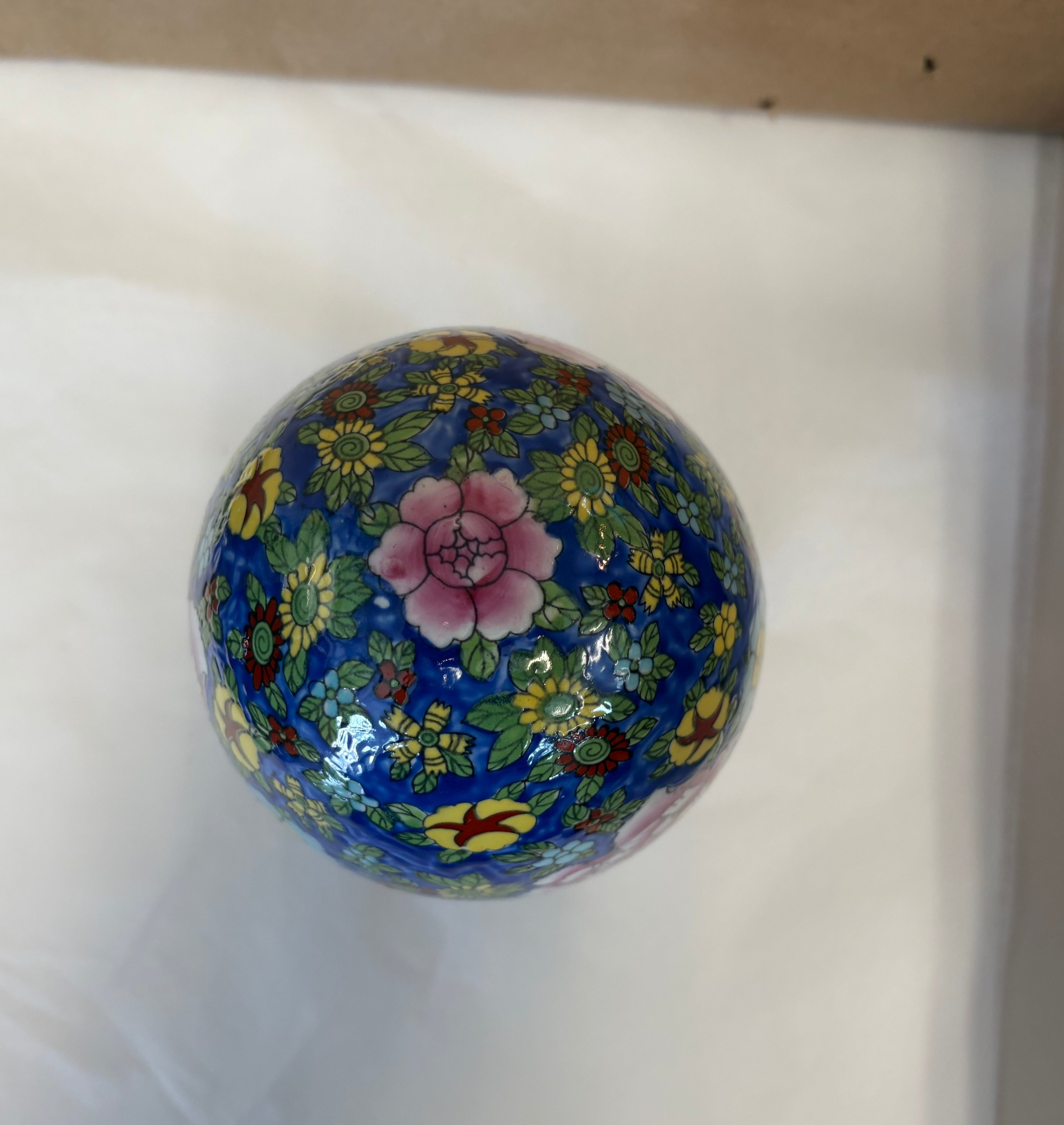 Large hand painted enameled egg with stand
