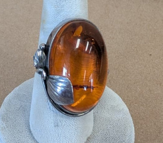 Amber and Sterling Silver ring size 9