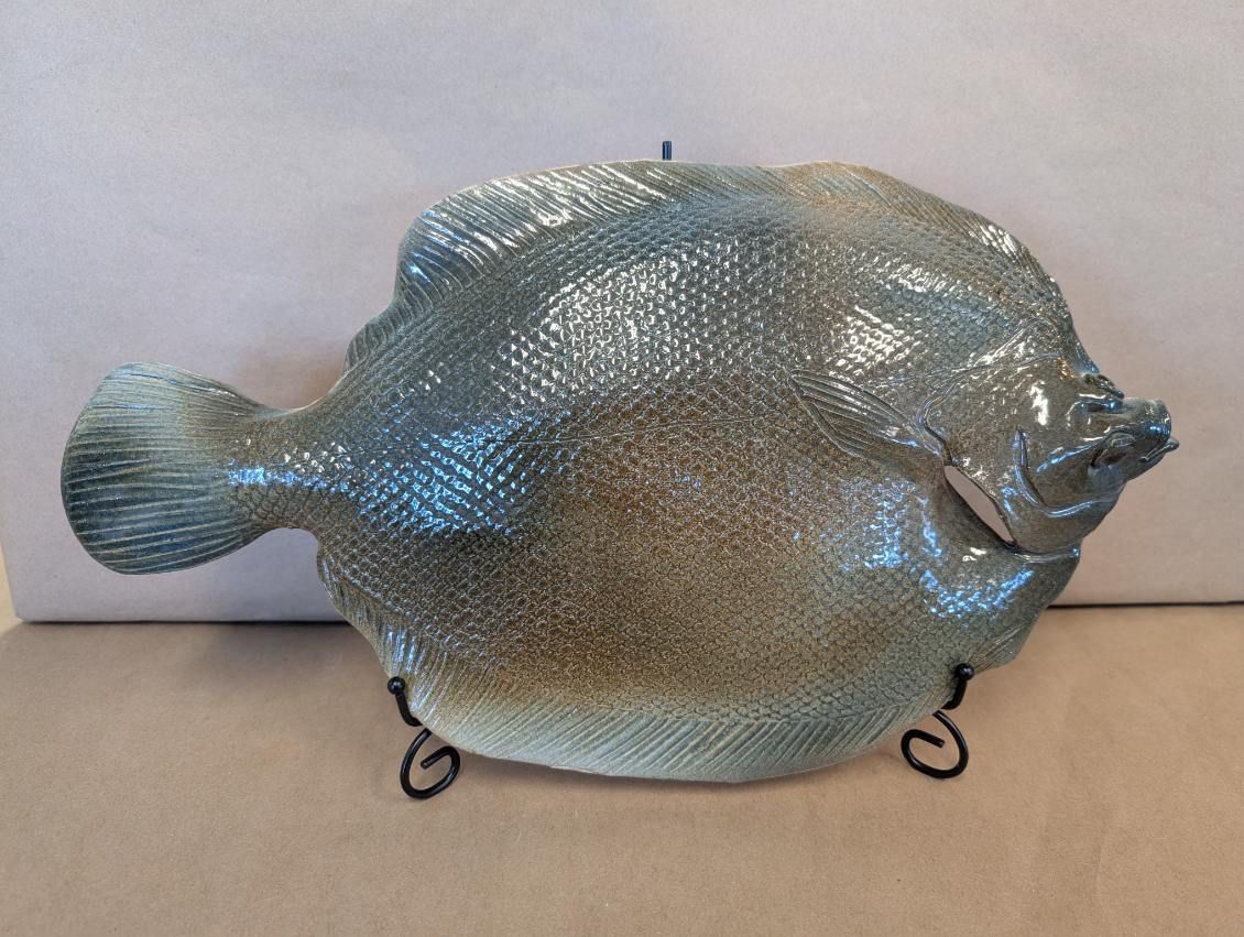 Rosalie Nadeau Pottery Flounder Fish with stand