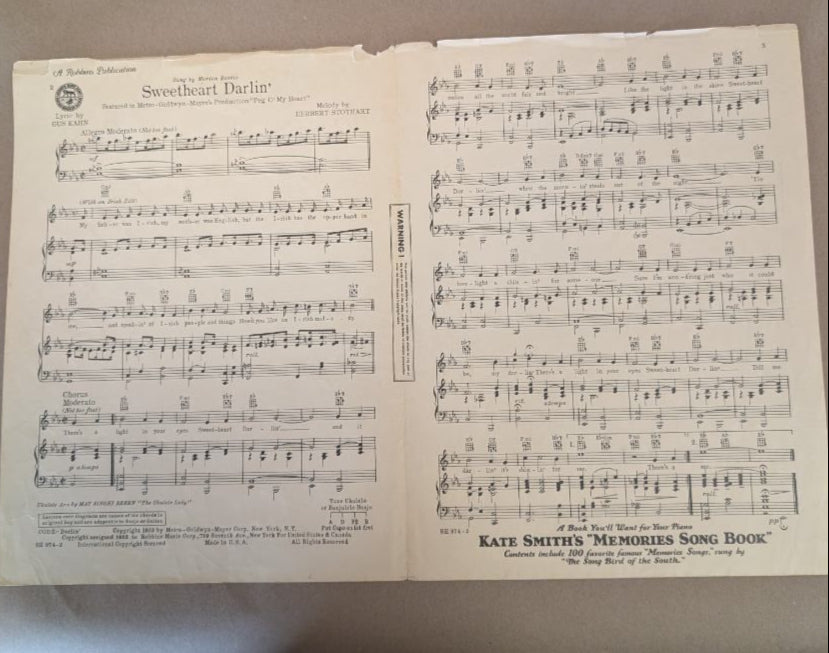 Sweetheart Darlin Peg of My heart Marion Davies sheet music