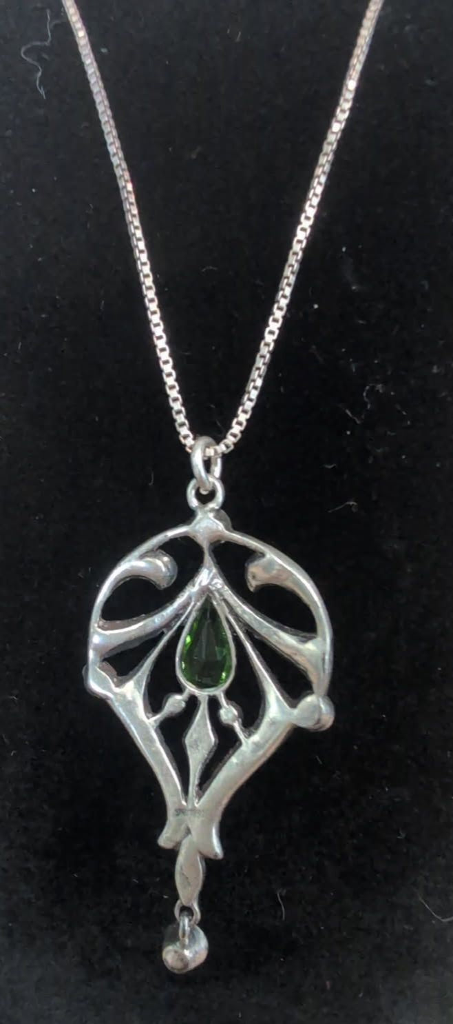 19th century 24" Sterling chain with Pendant by C. Austro 