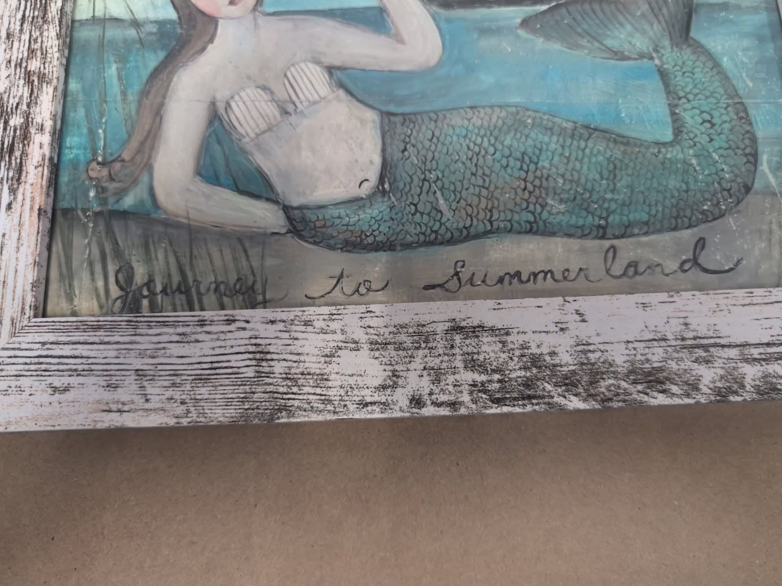 Journey to Summer Land , Ship, Mermaid Folk Art , Art print, giclee