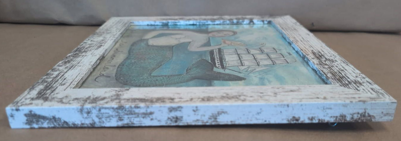 Journey to Summer Land , Ship, Mermaid Folk Art , Art print, giclee