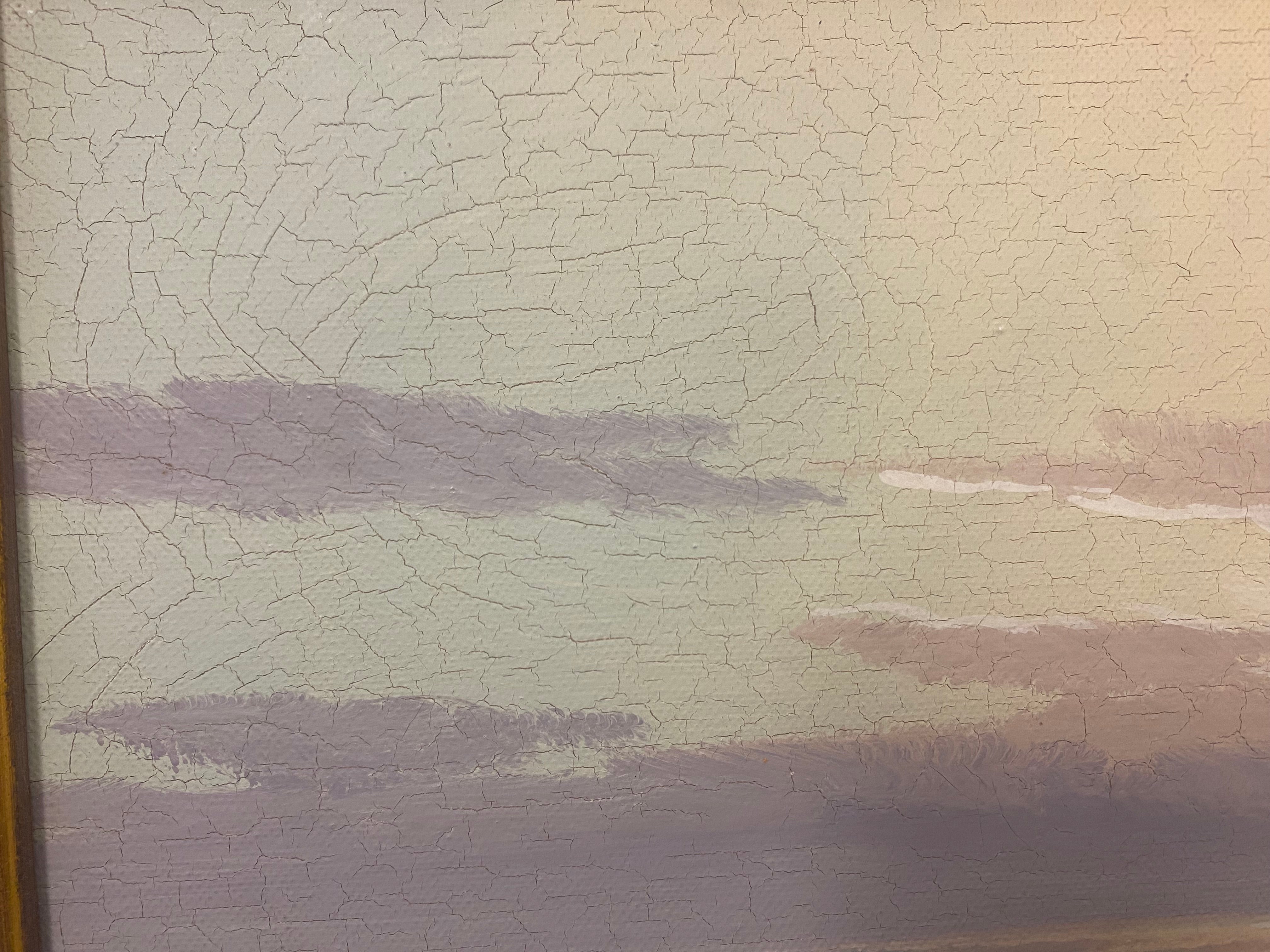 vintage oil painting , rolling ocean waves Artist Schipper , coastal new England