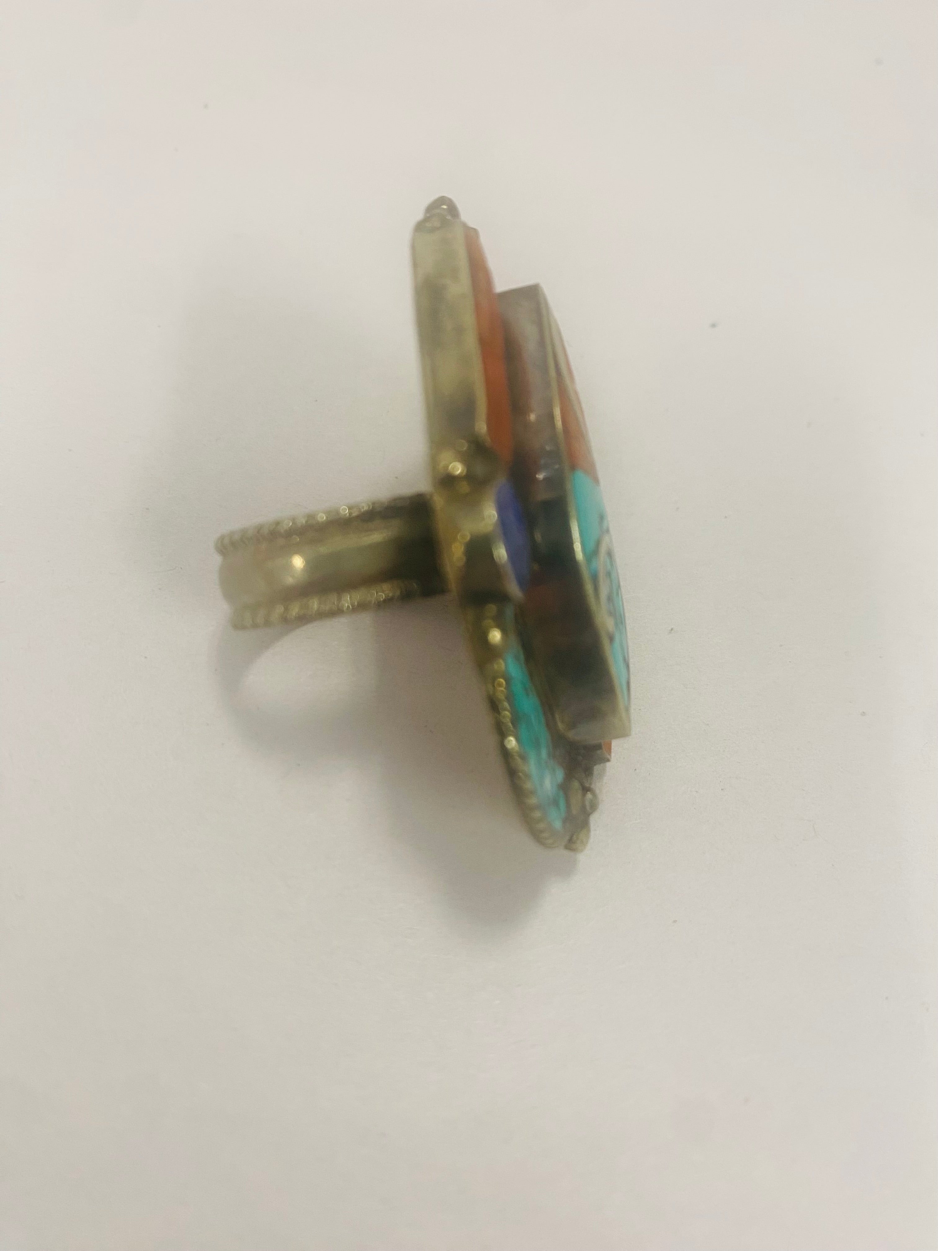 sterling silver,  turquoise, coral, lapis vintage ring, vintage jewelry