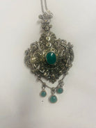 vintage jewelry, sterling silver, green onyx, austro-hungarian, 19th century