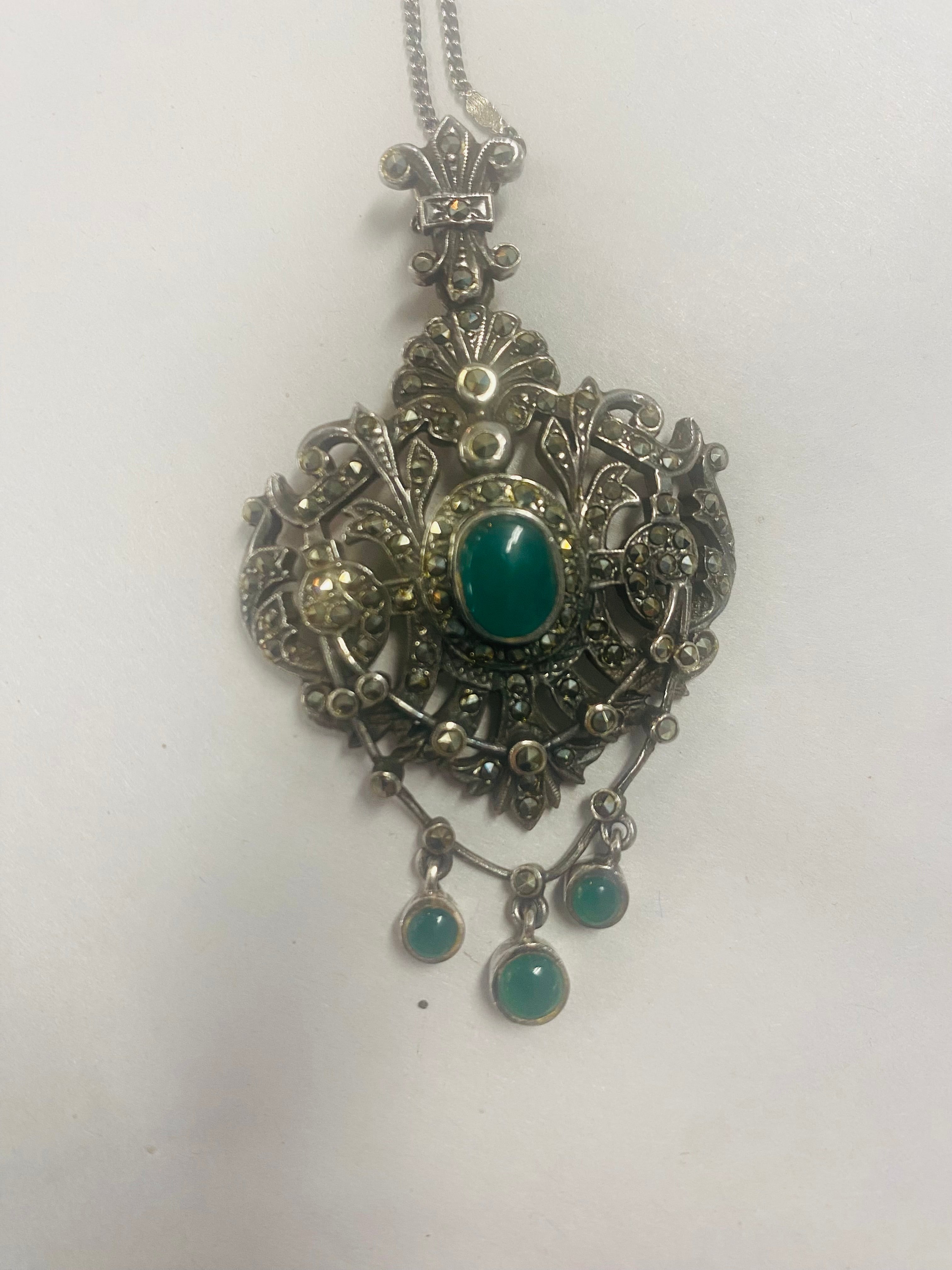 vintage jewelry, sterling silver, green onyx, austro-hungarian, 19th century
