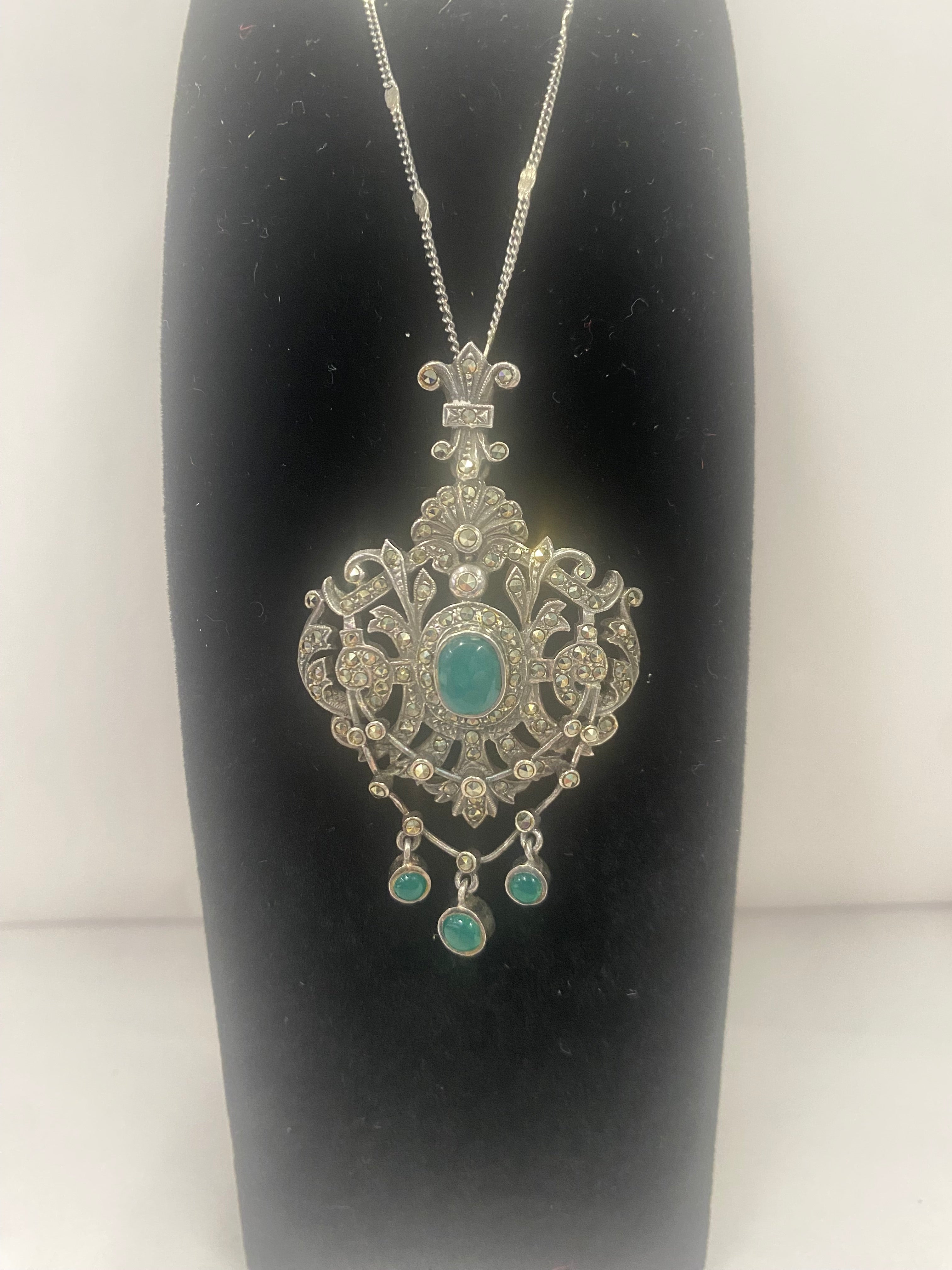 vintage jewelry, sterling silver, green onyx, austro-hungarian, 19th century