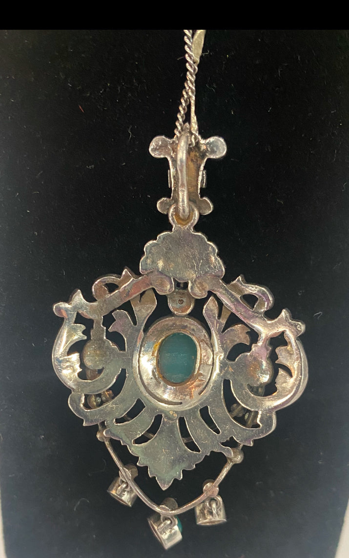 vintage jewelry, sterling silver, green onyx, austro-hungarian, 19th century