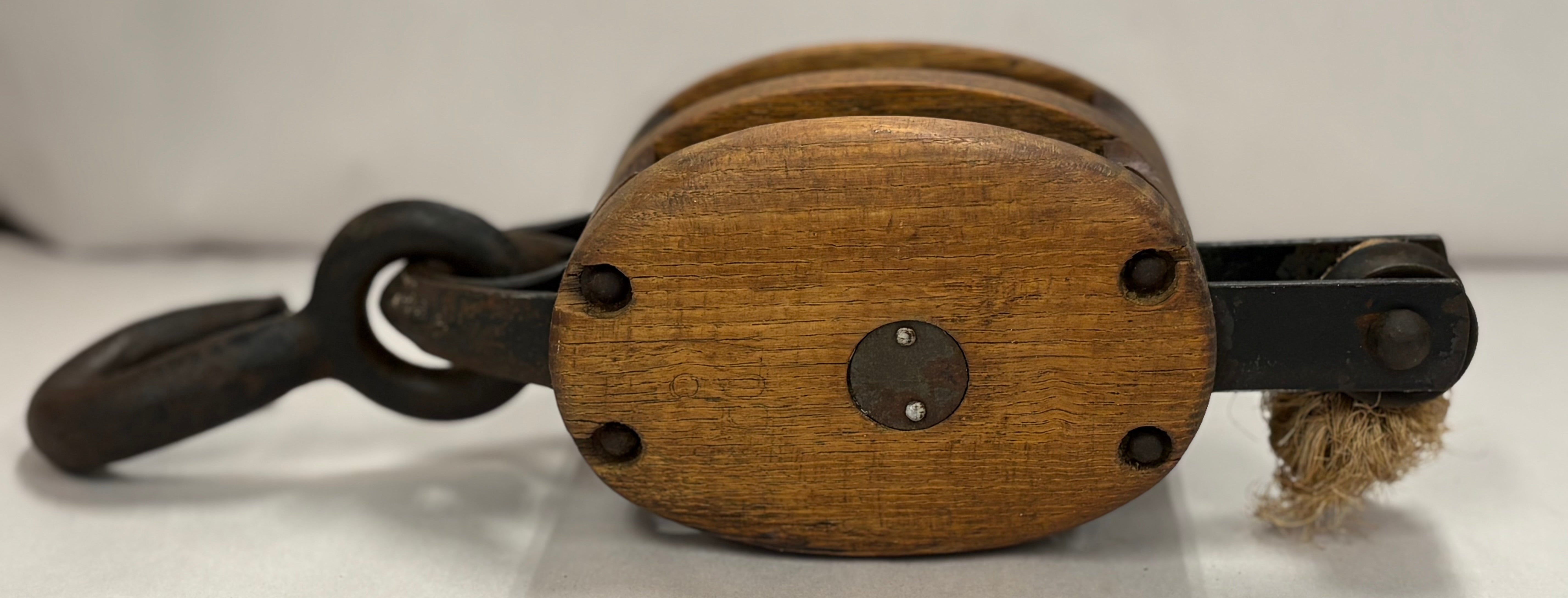 antique wood block and tackle pulley
