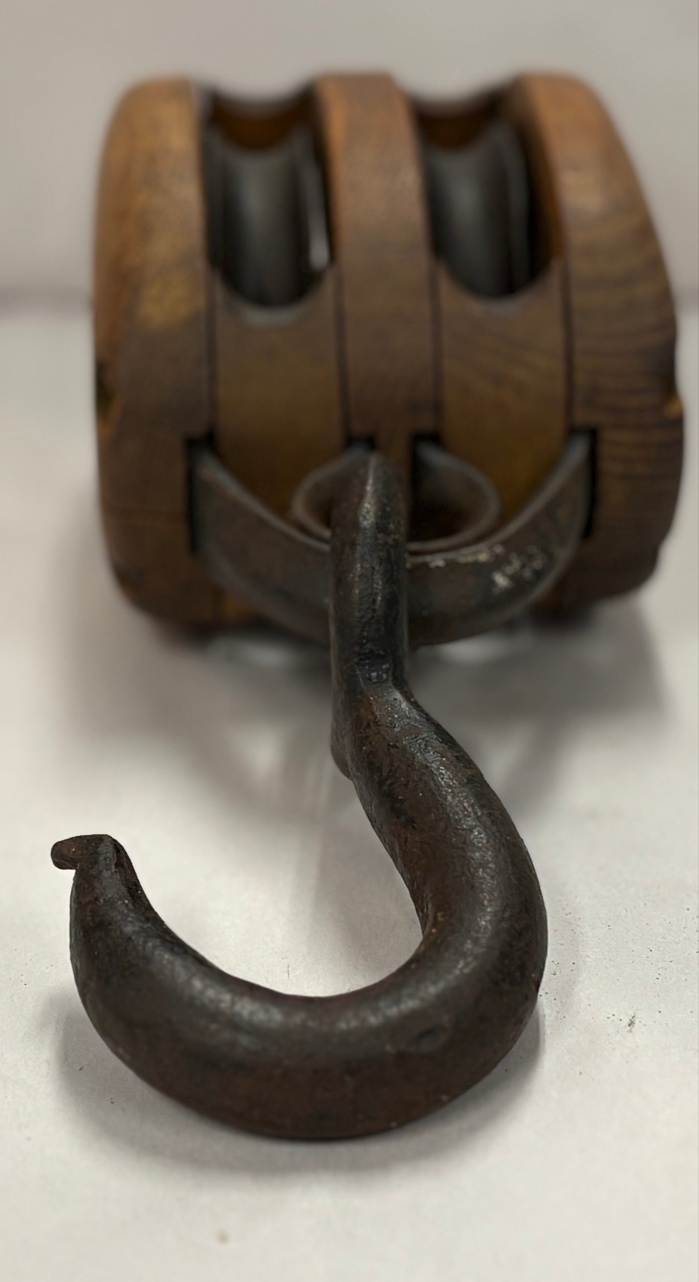 antique wood block and tackle pulley