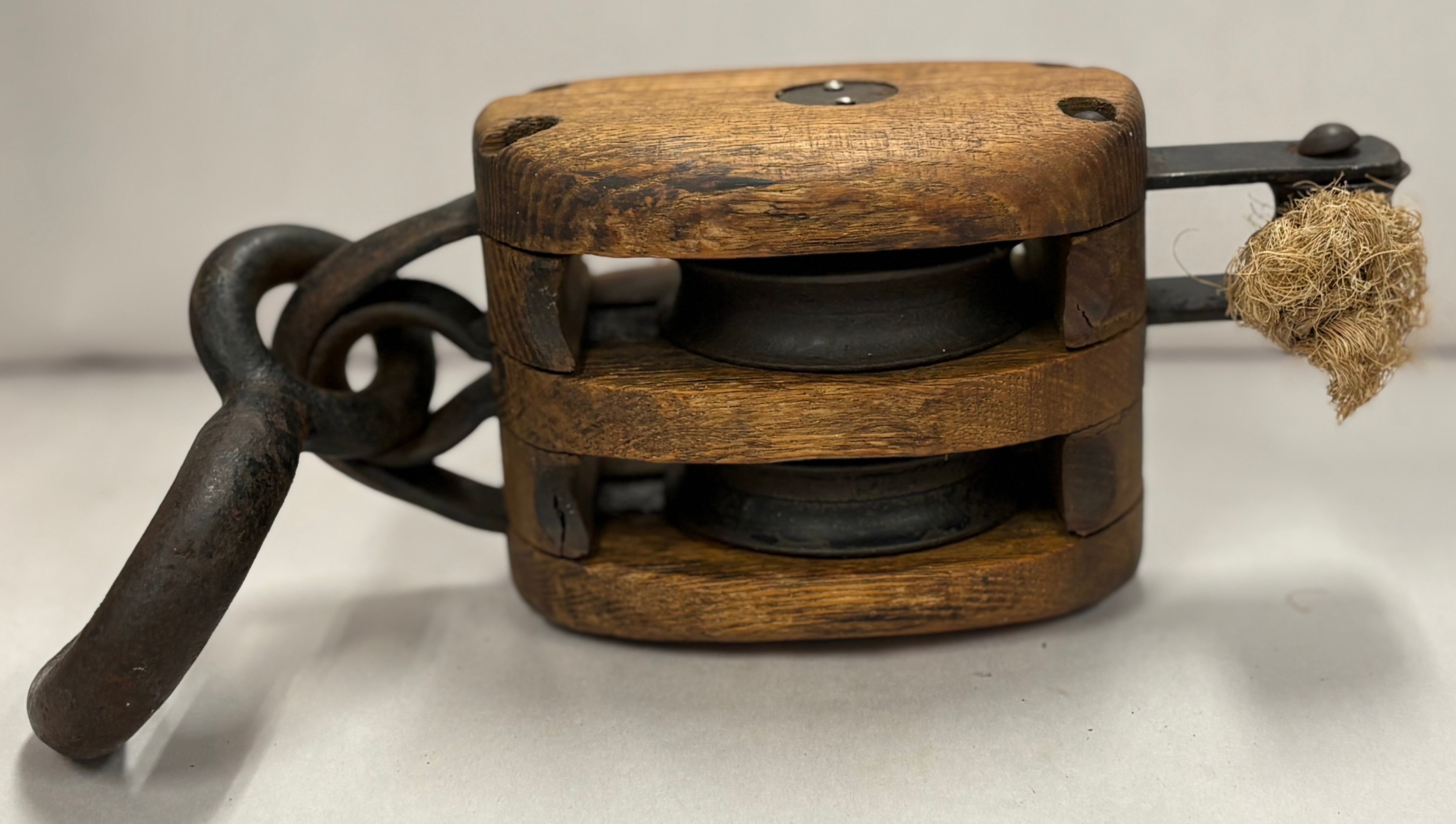 antique wood block and tackle pulley