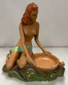 Chalkware semi nude woman trinket holder