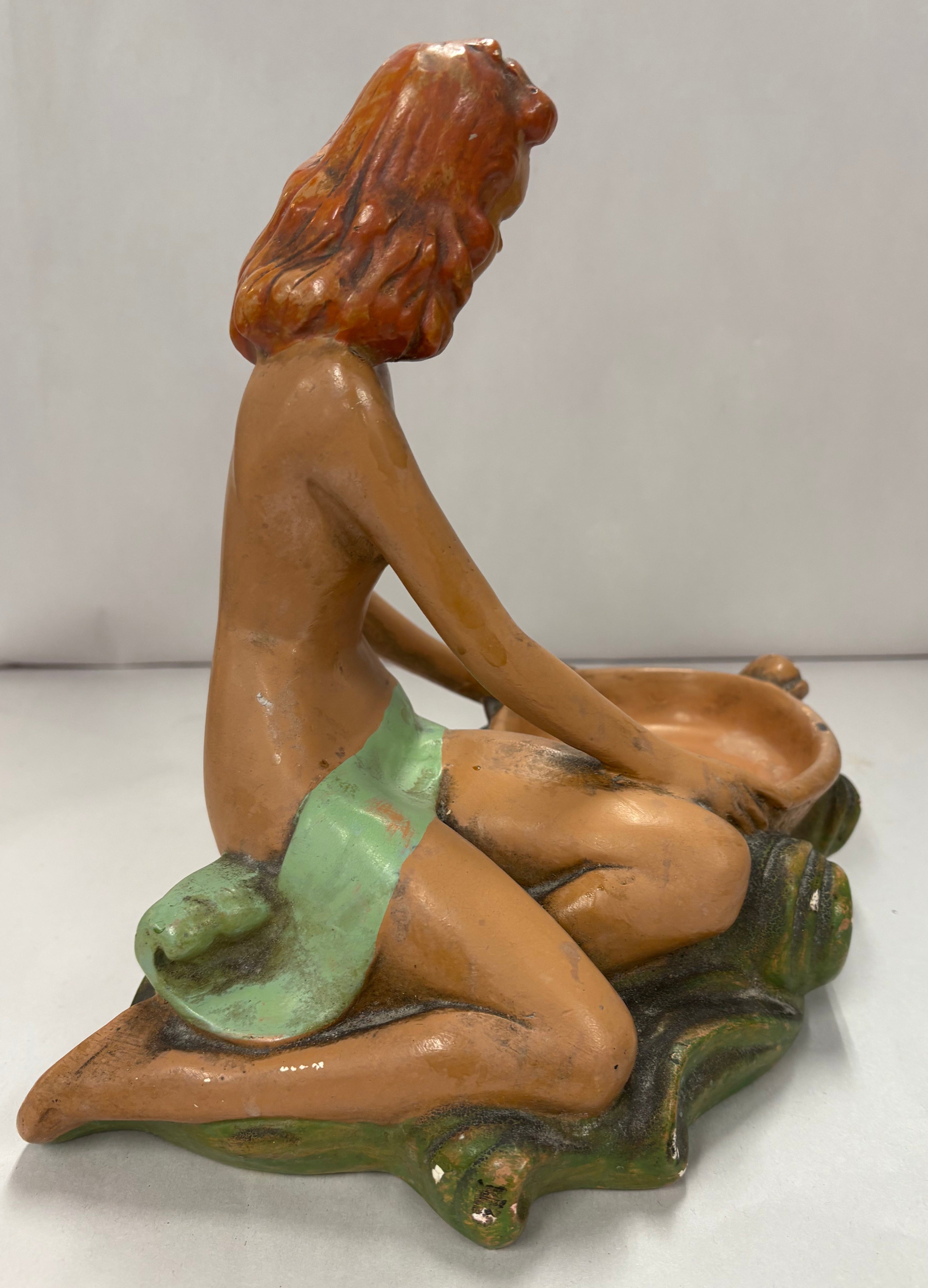 Chalkware semi nude woman trinket holder