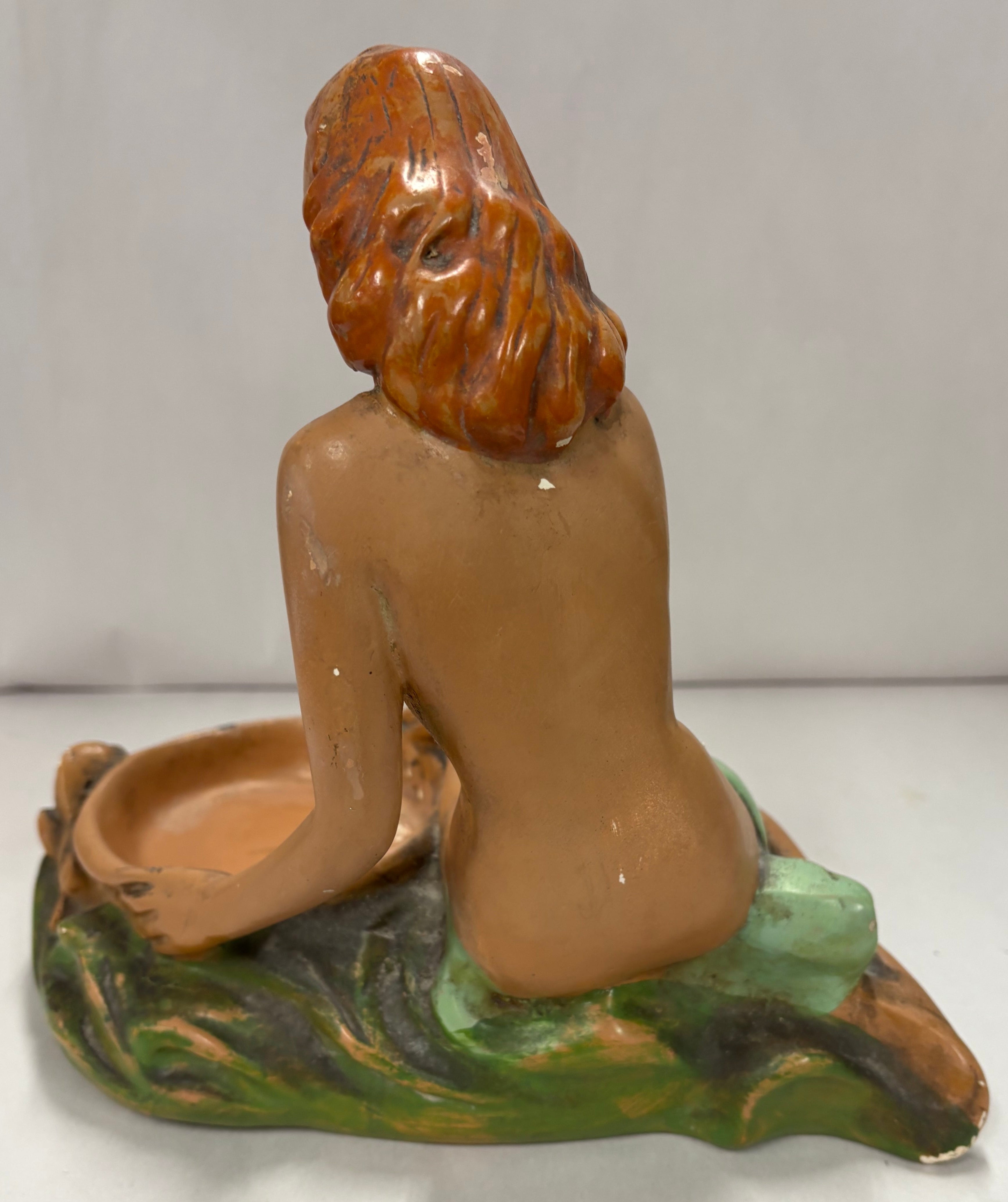 Chalkware semi nude woman trinket holder