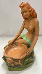Chalkware semi nude woman trinket holder