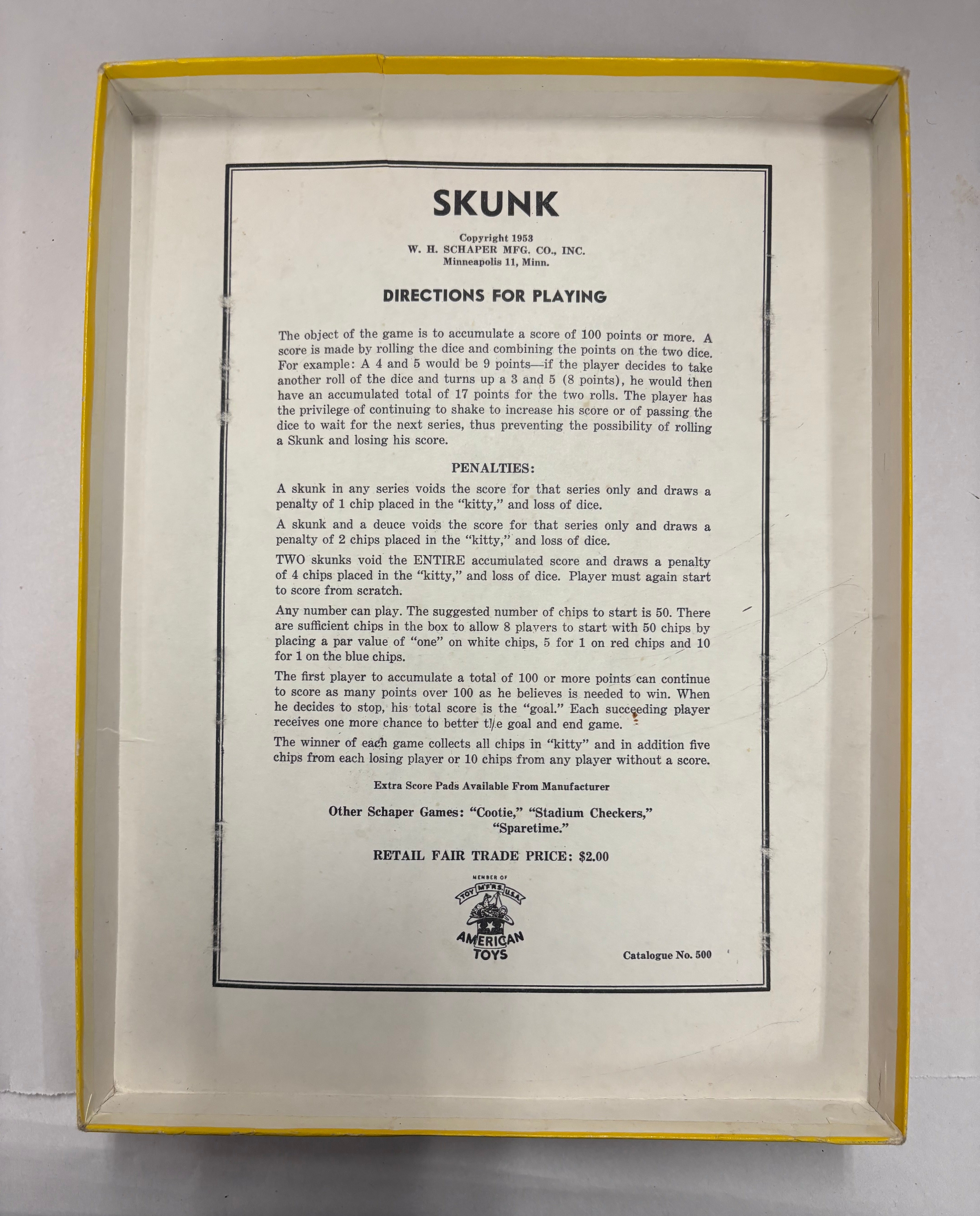 Skunk vintage dice game 
