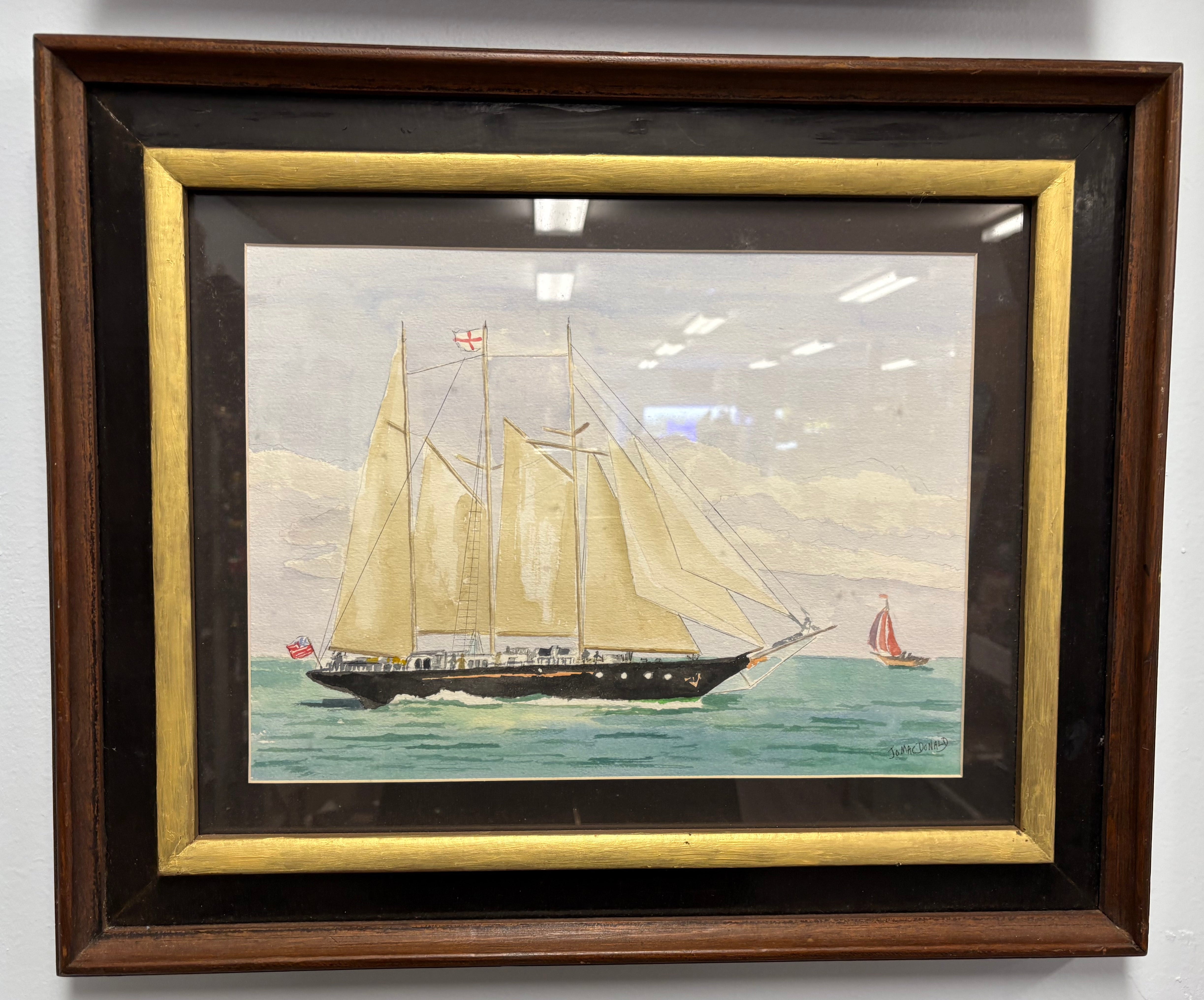 Jo MacDonald hand painted water color ship framed painting