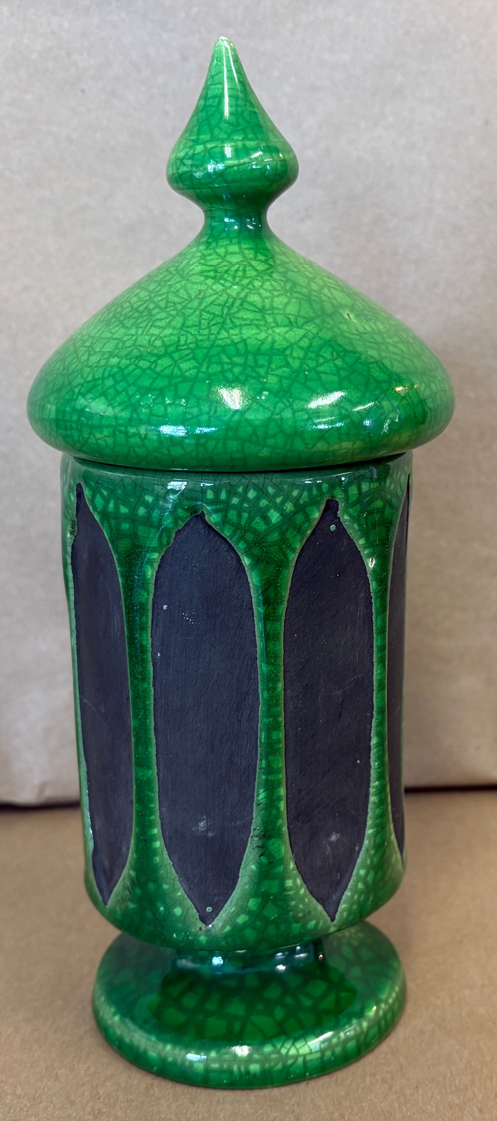 Mid Century Italian Lidded Green and Black Jar