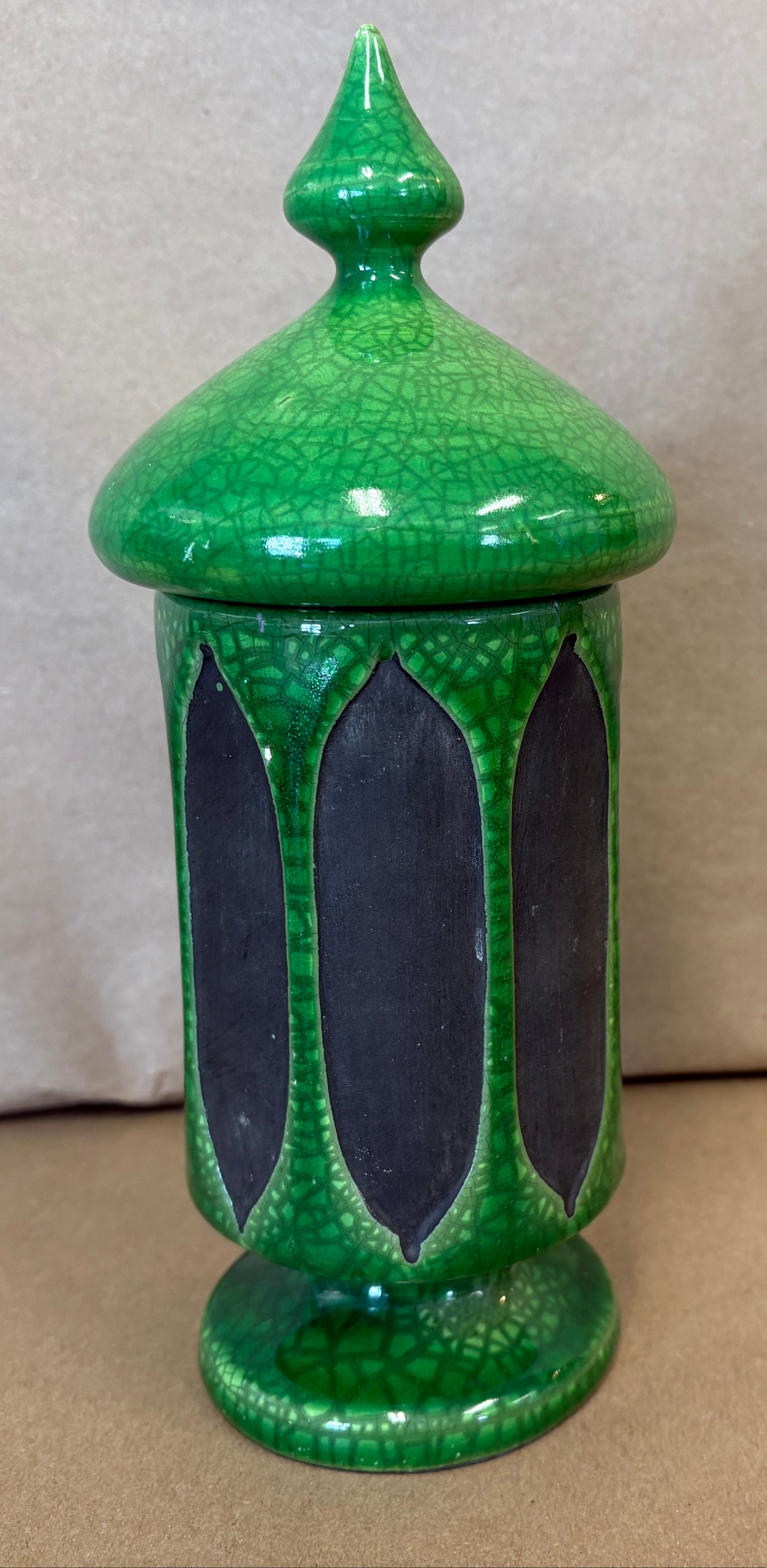 Mid Century Italian Lidded Green and Black Jar