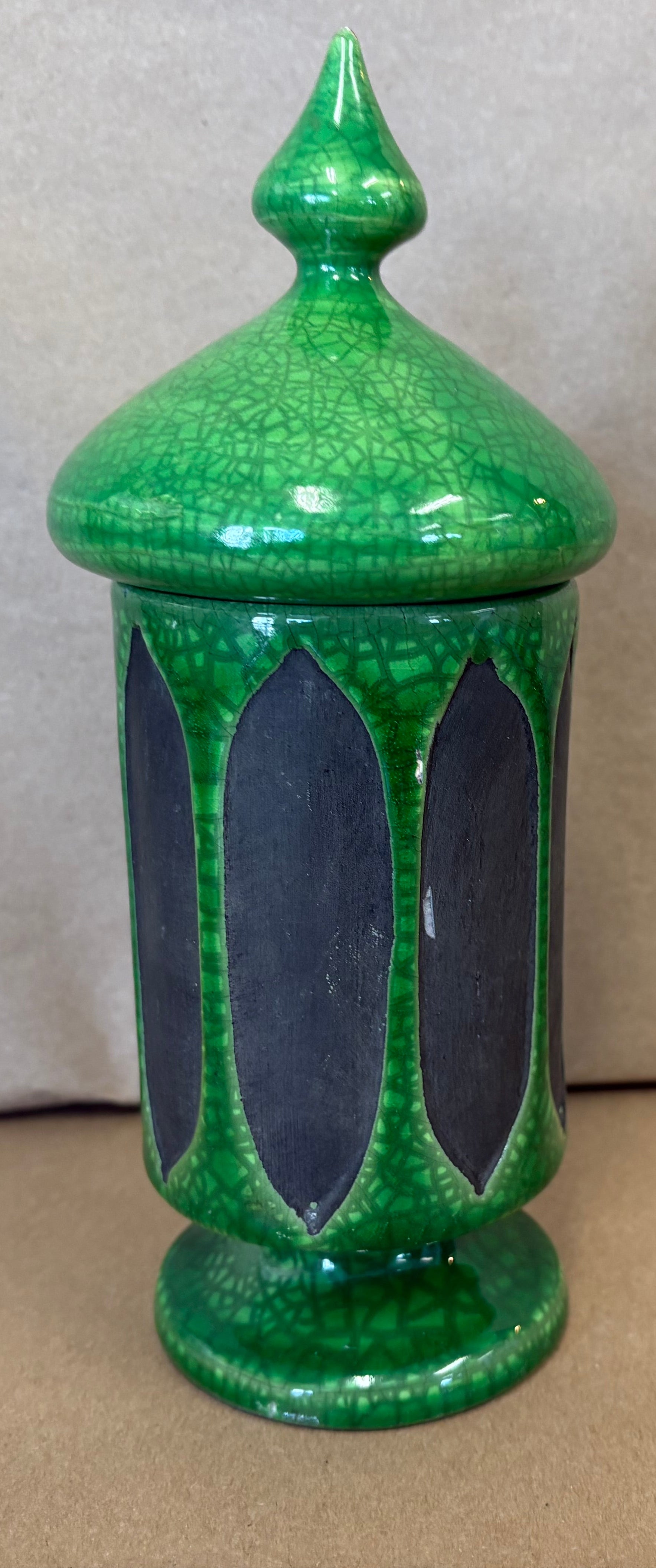 Mid Century Italian Lidded Green and Black Jar