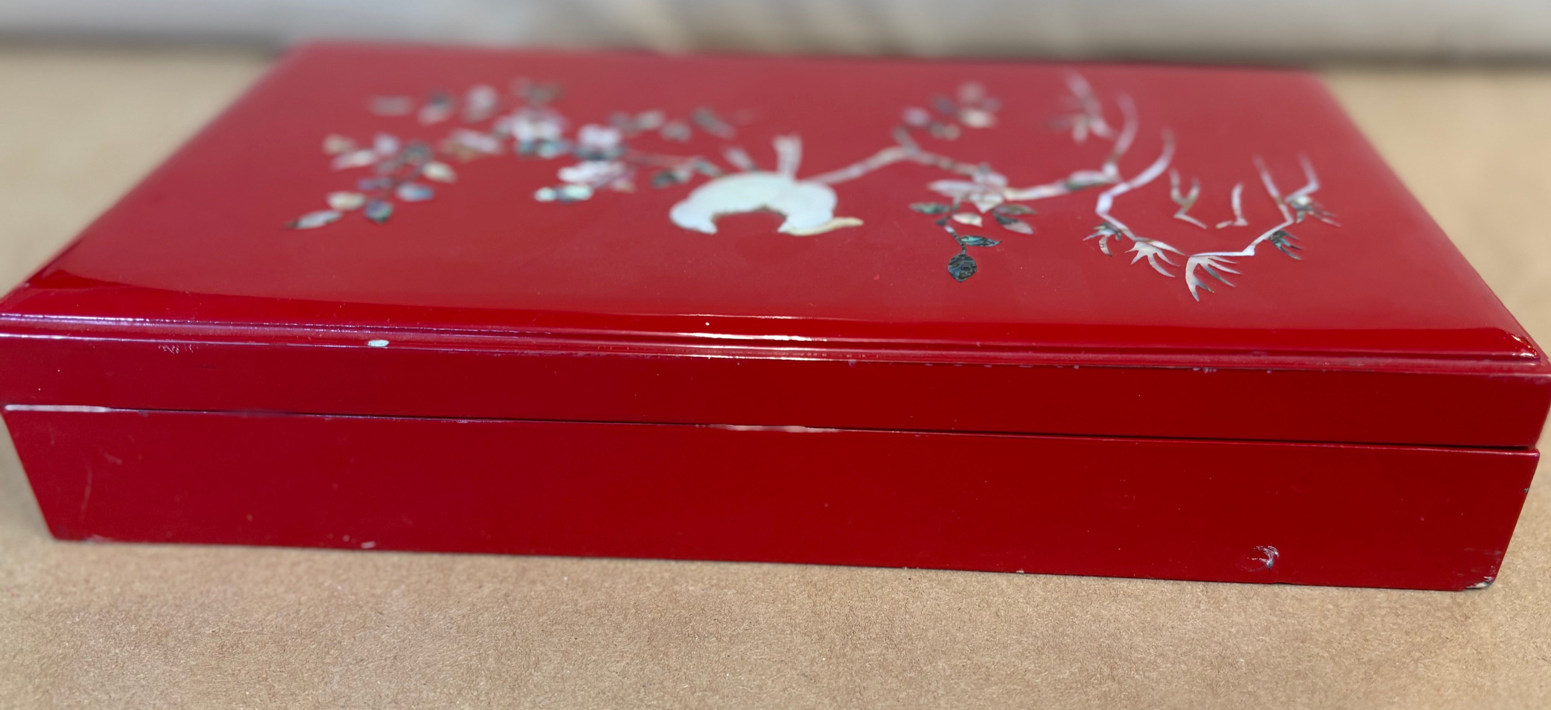 Red lacquer cigarette box with mother of pearl
