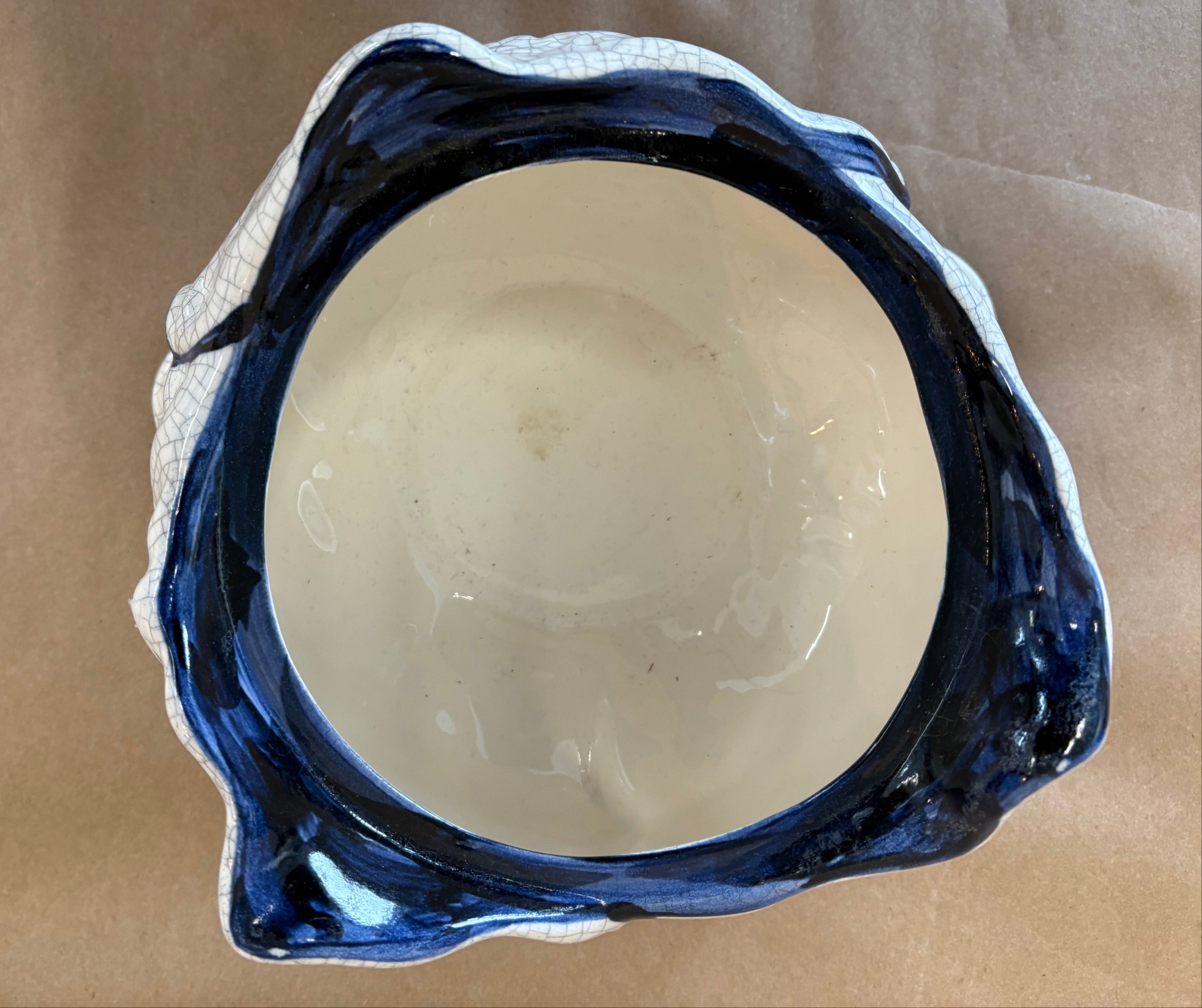 Dedham Pottery small lidded casserole/soup tureen on a plate base.