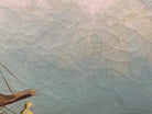 Nautical art, vintage oil painting, blue ocean, beach house, sailing