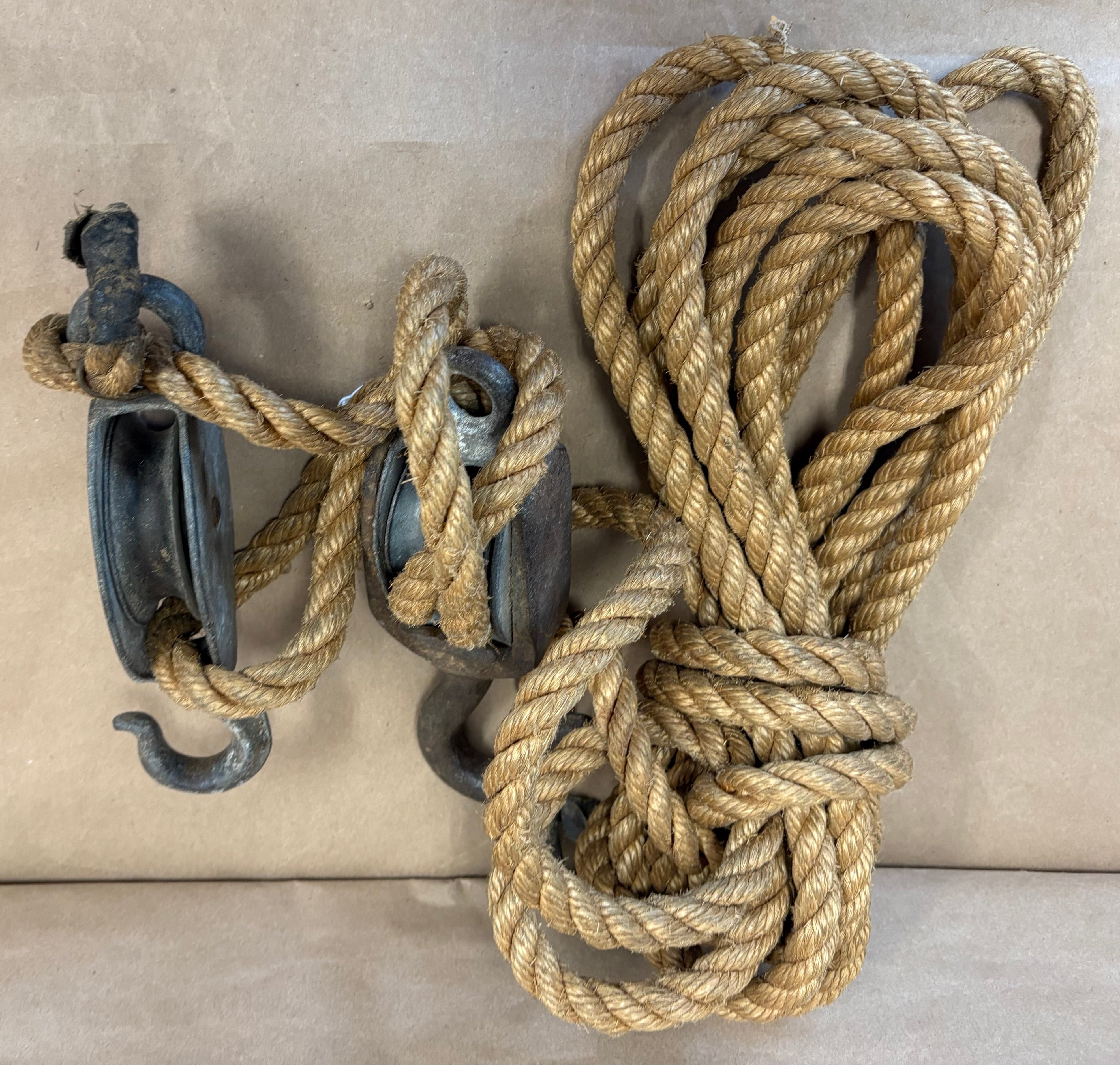 Vintage block, tackle and rope