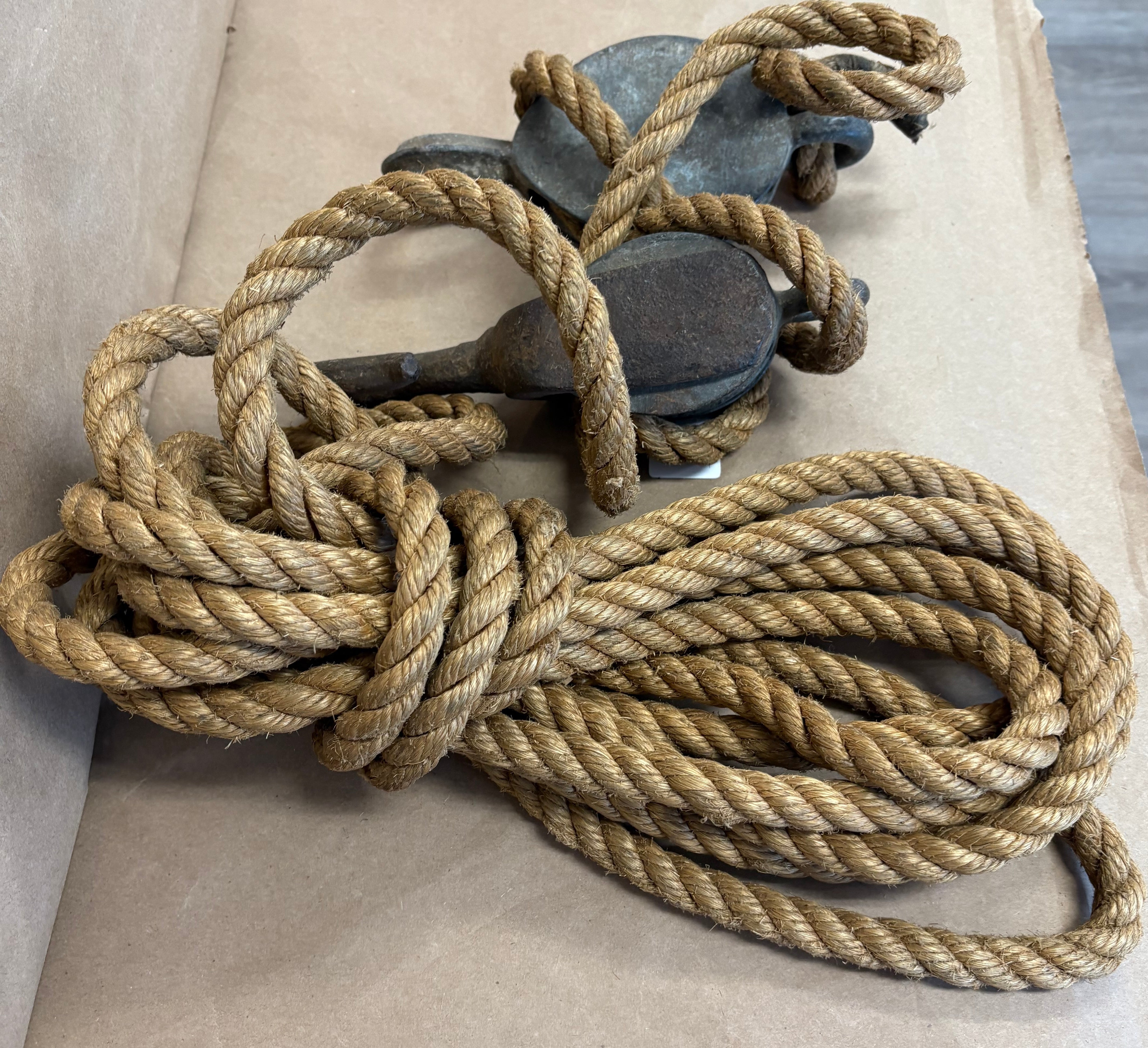 Vintage block, tackle and rope