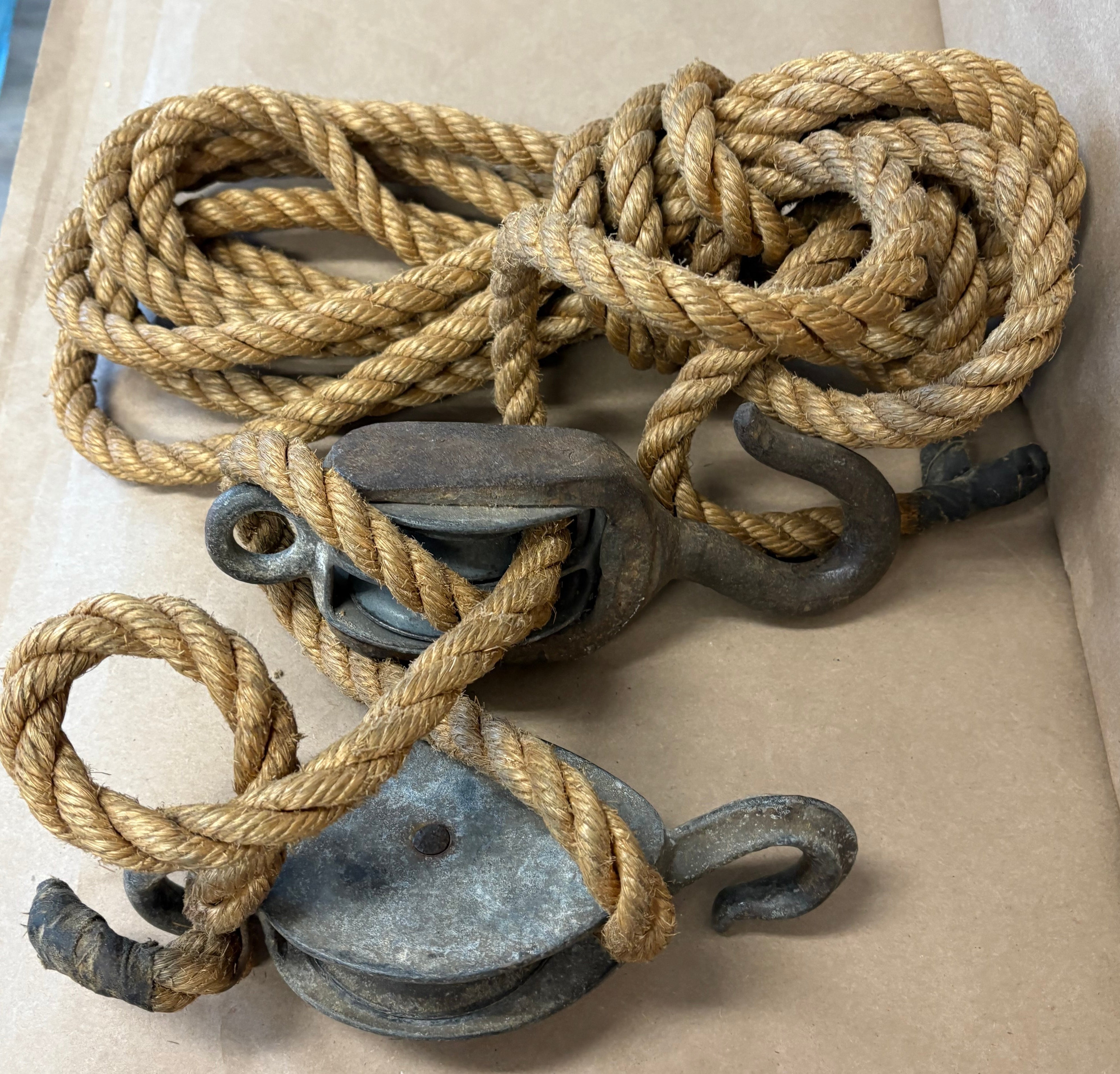 Vintage block, tackle and rope