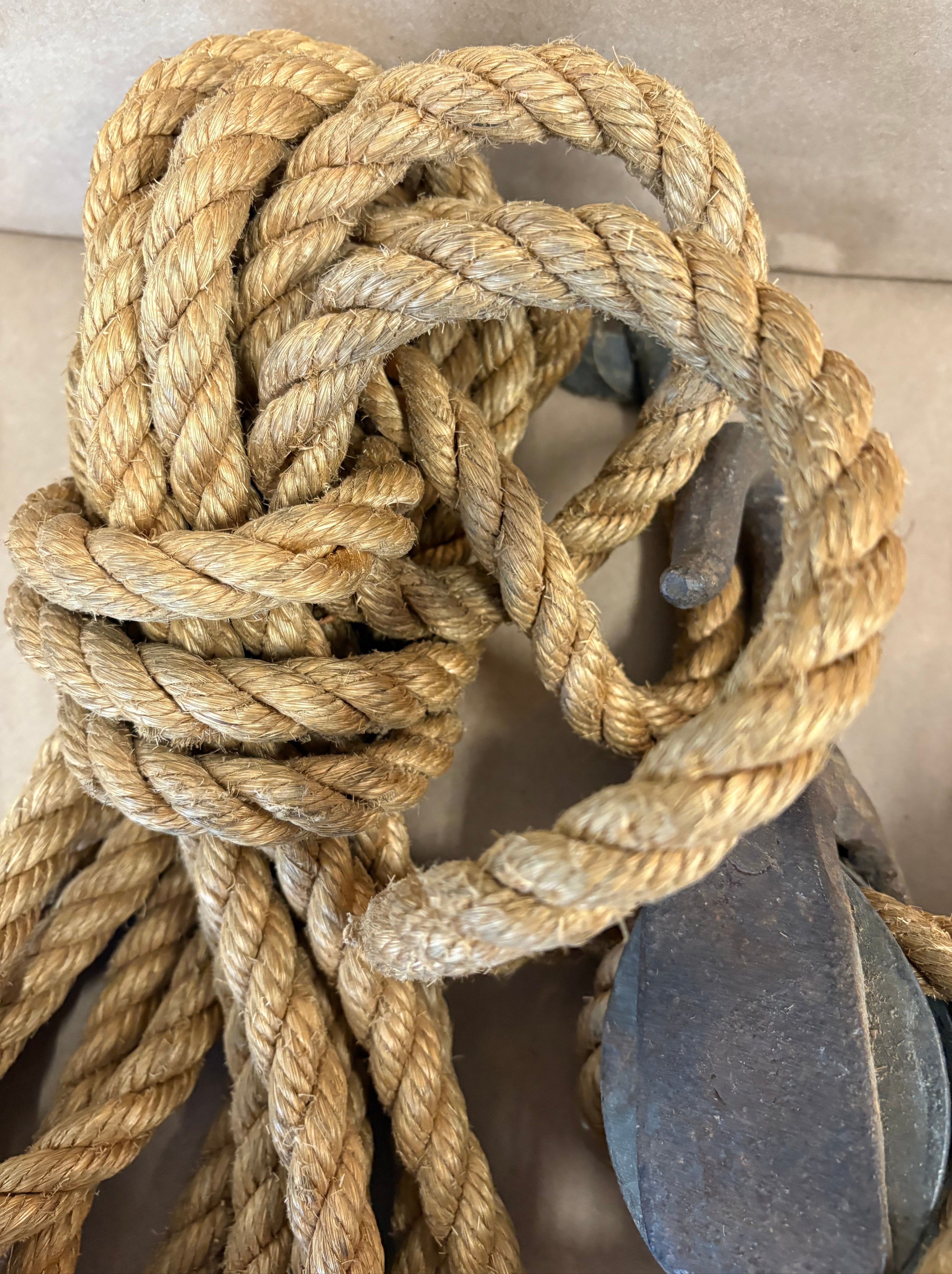 Vintage block, tackle and rope