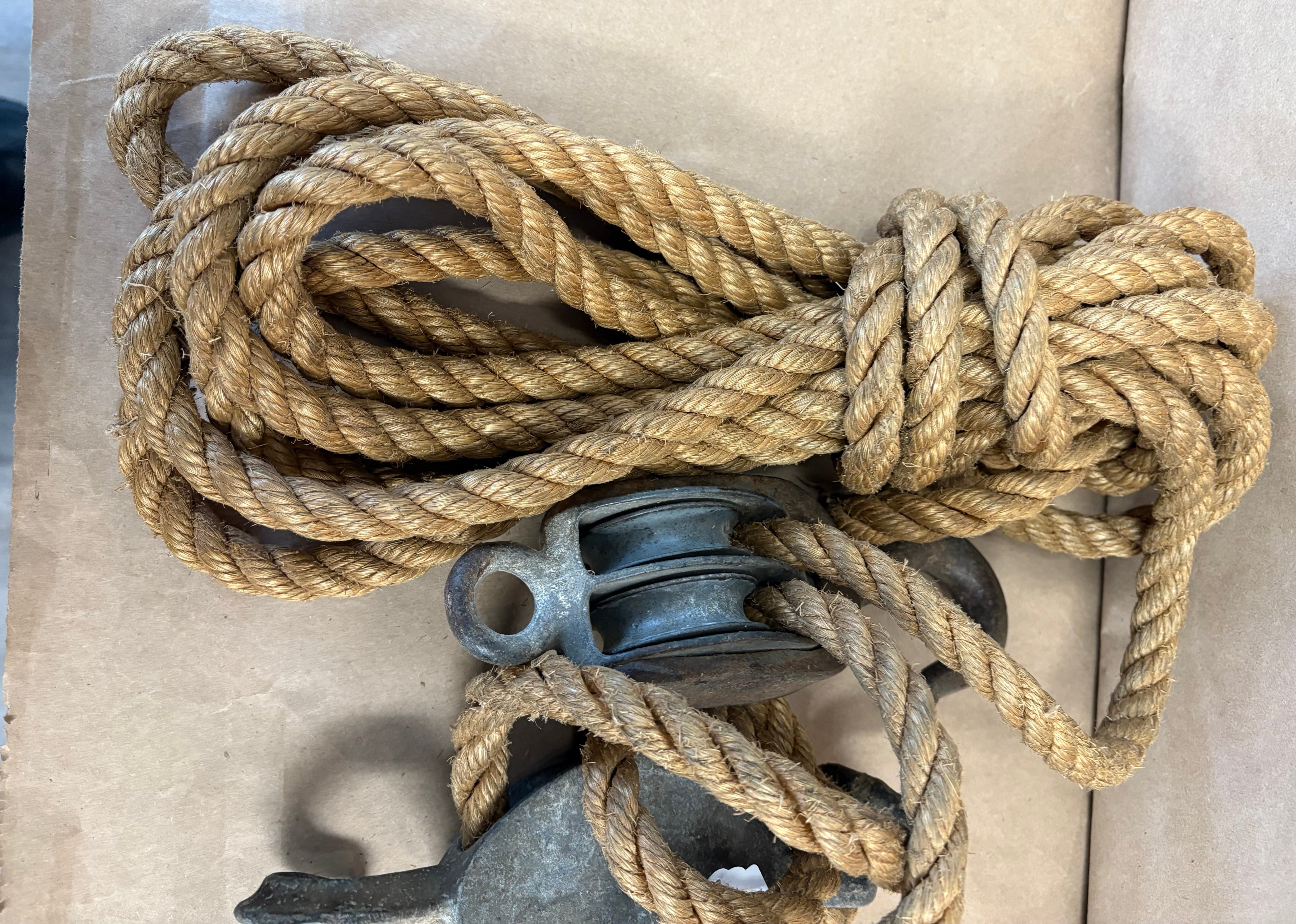 Vintage block, tackle and rope