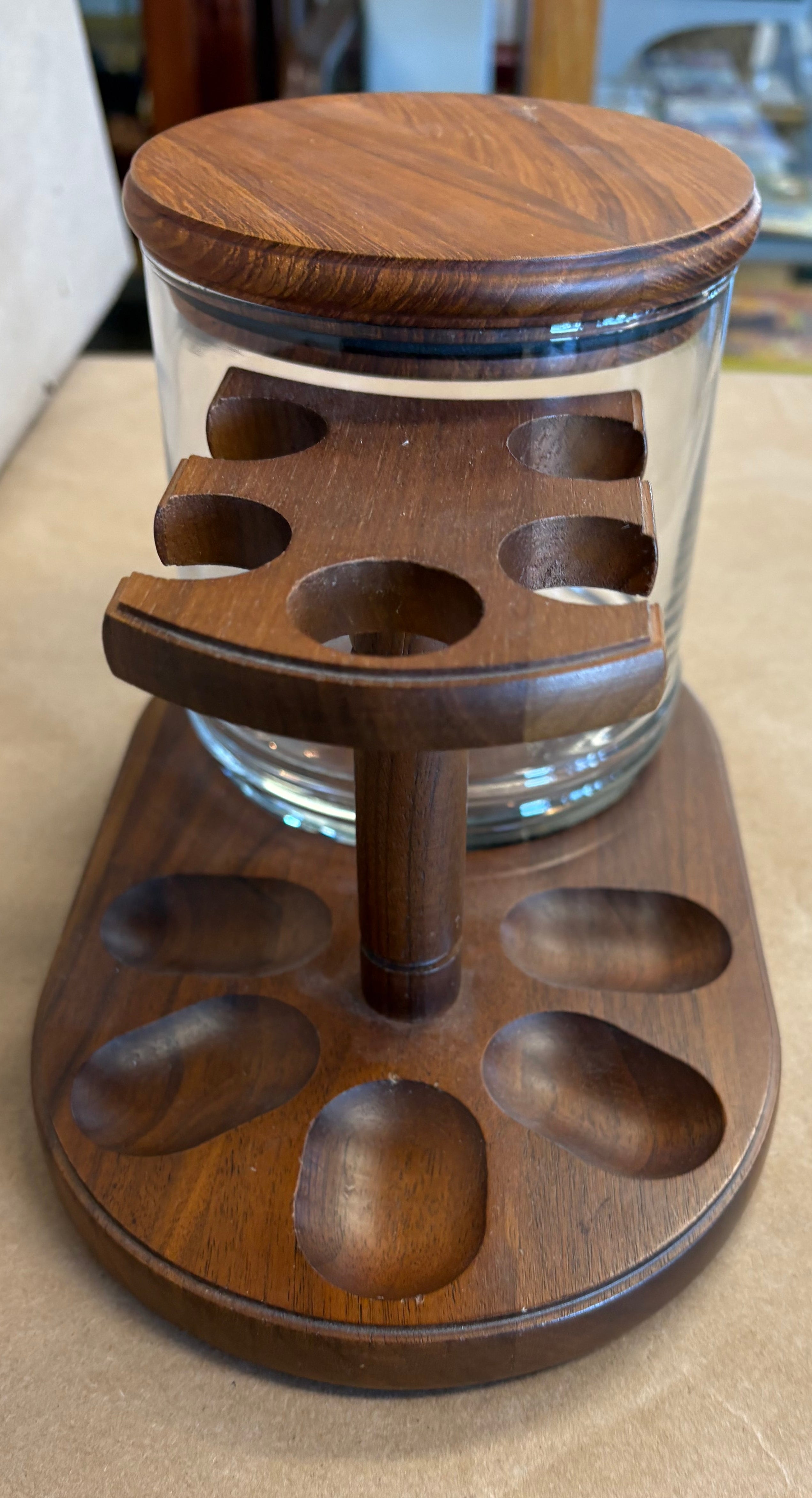Walnut tobacco pipe stand with humidor