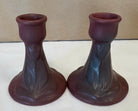 Van Briggle tulip taper candle holders, mulberry & gray art pottery
