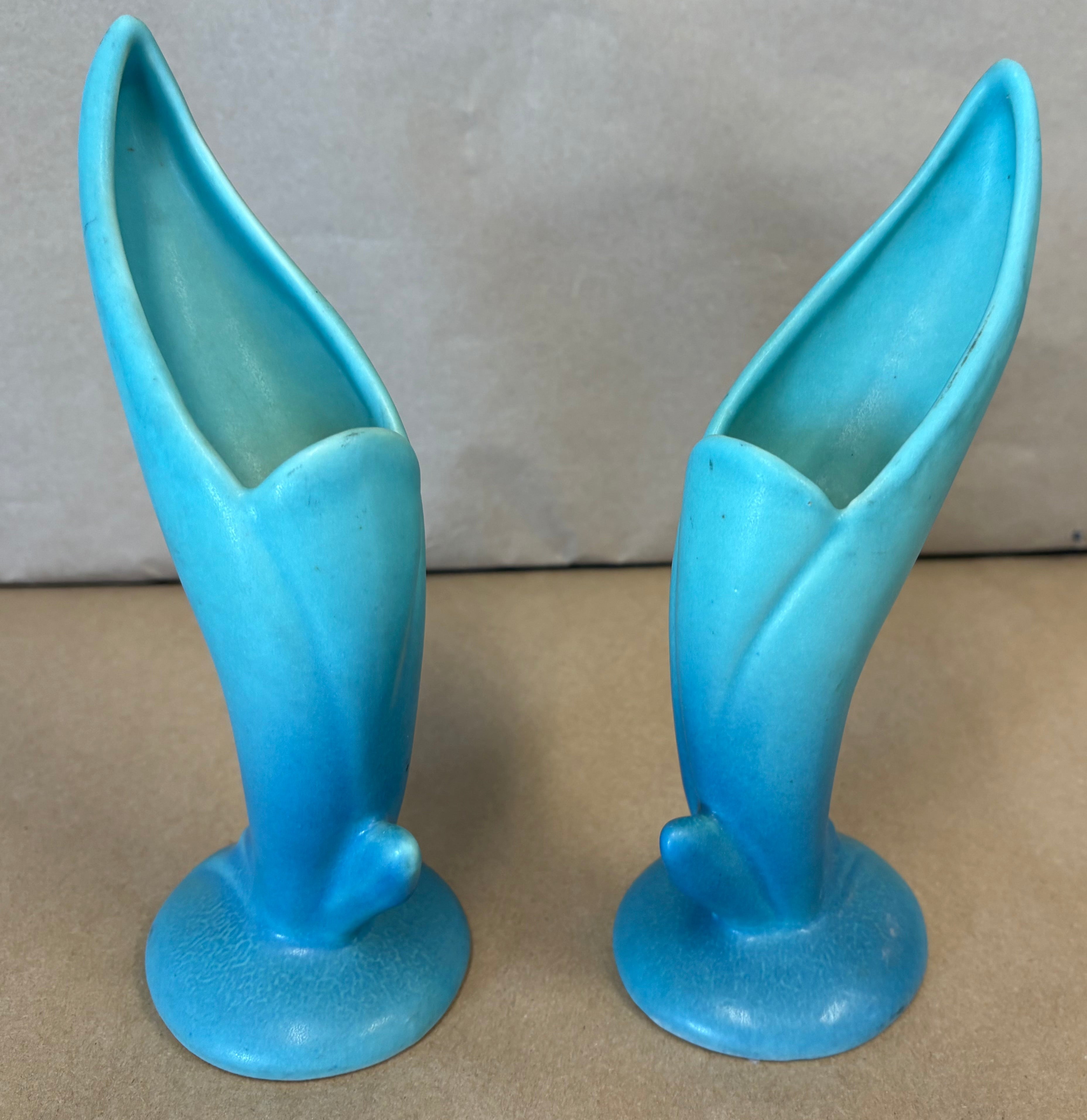 Pair of turquoise Van Briggle lotus candlestick or vase