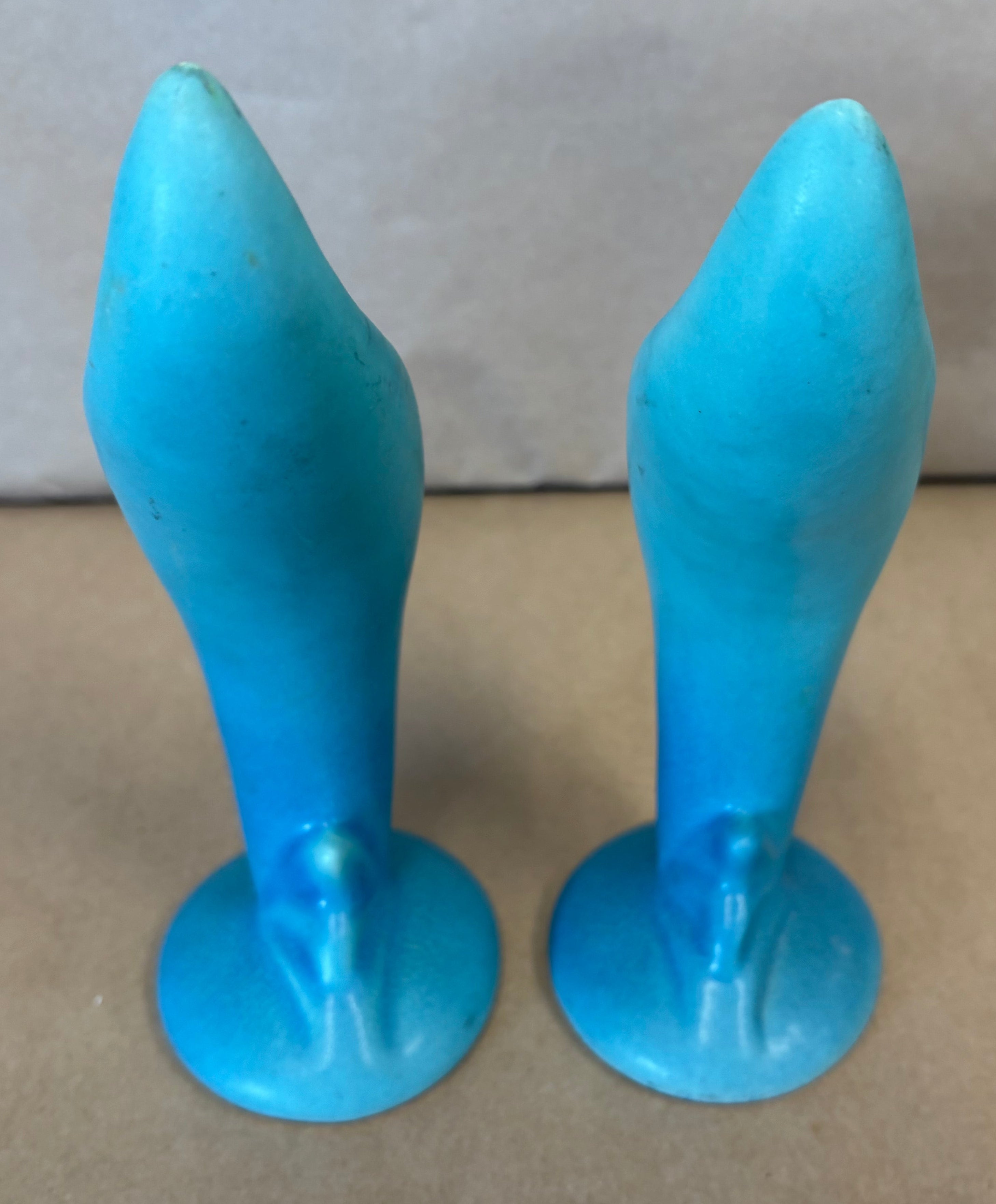 Pair of turquoise Van Briggle lotus candlestick or vase