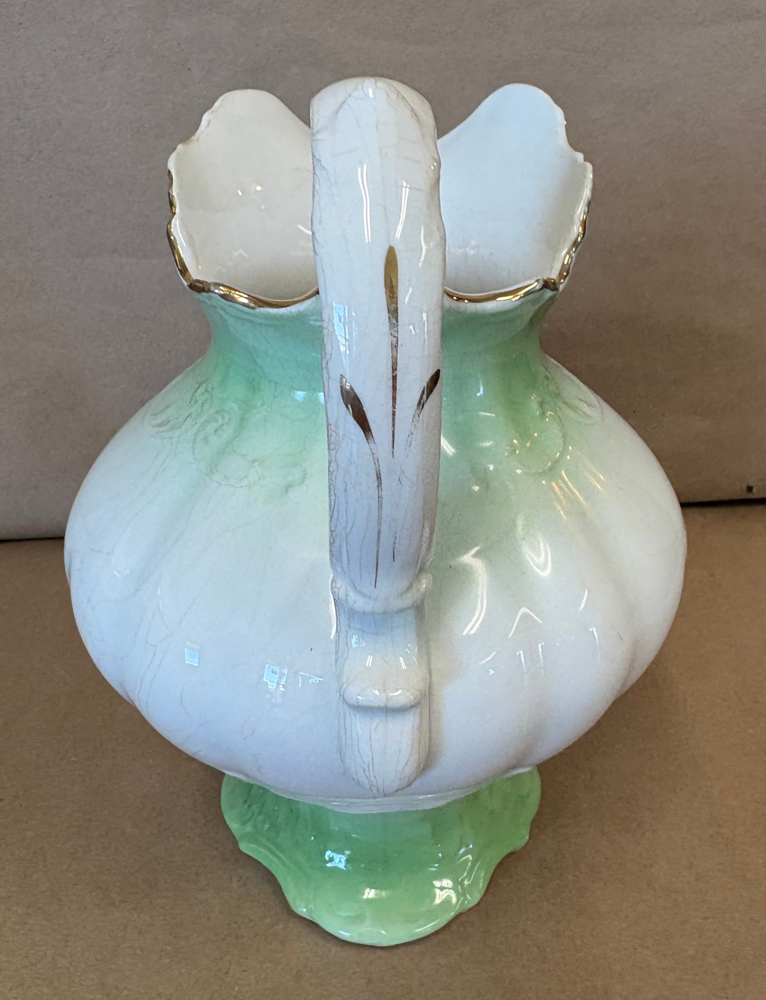 Large white & green Owen Minerva pitcher 