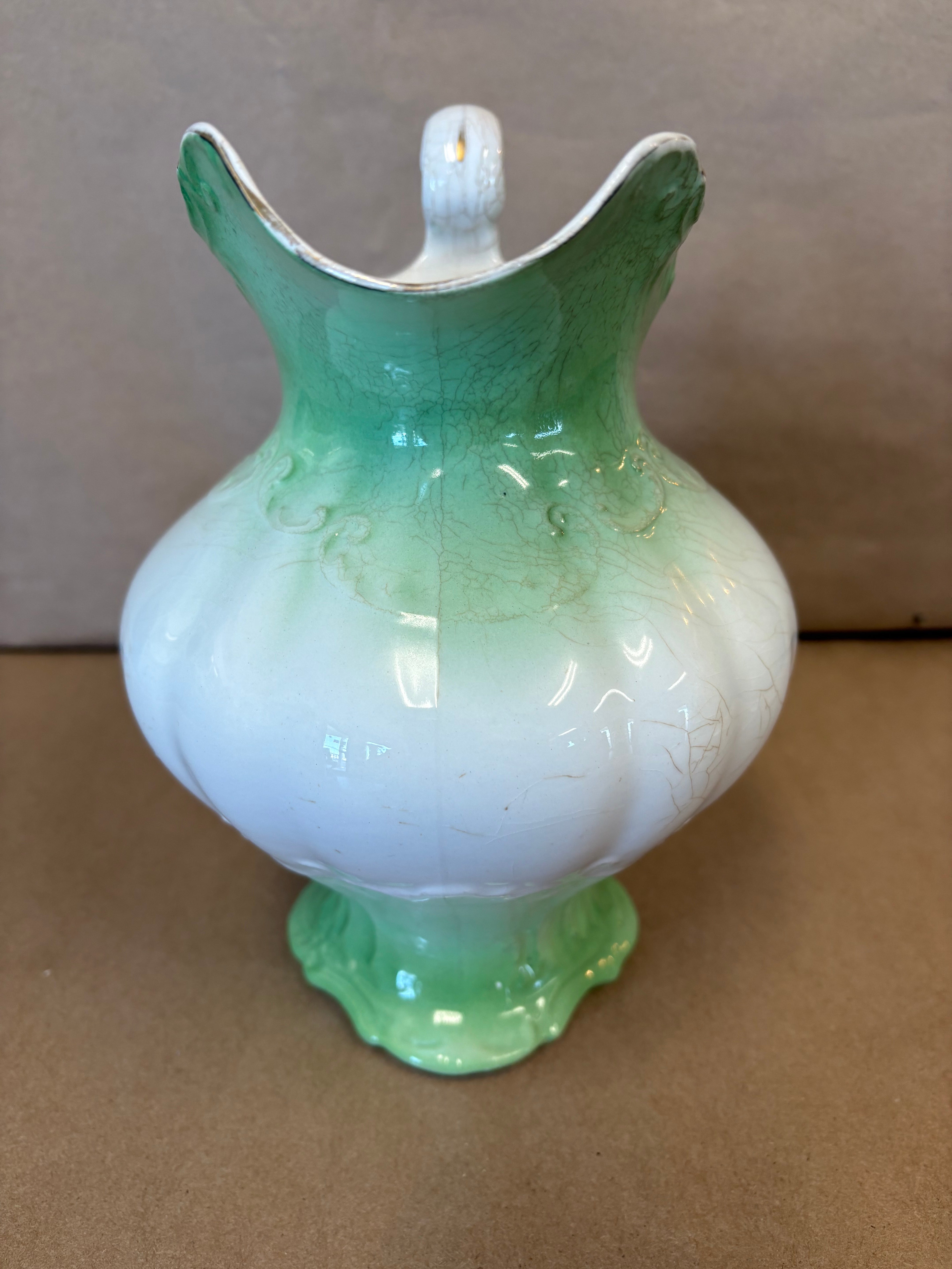 Large white & green Owen Minerva pitcher 